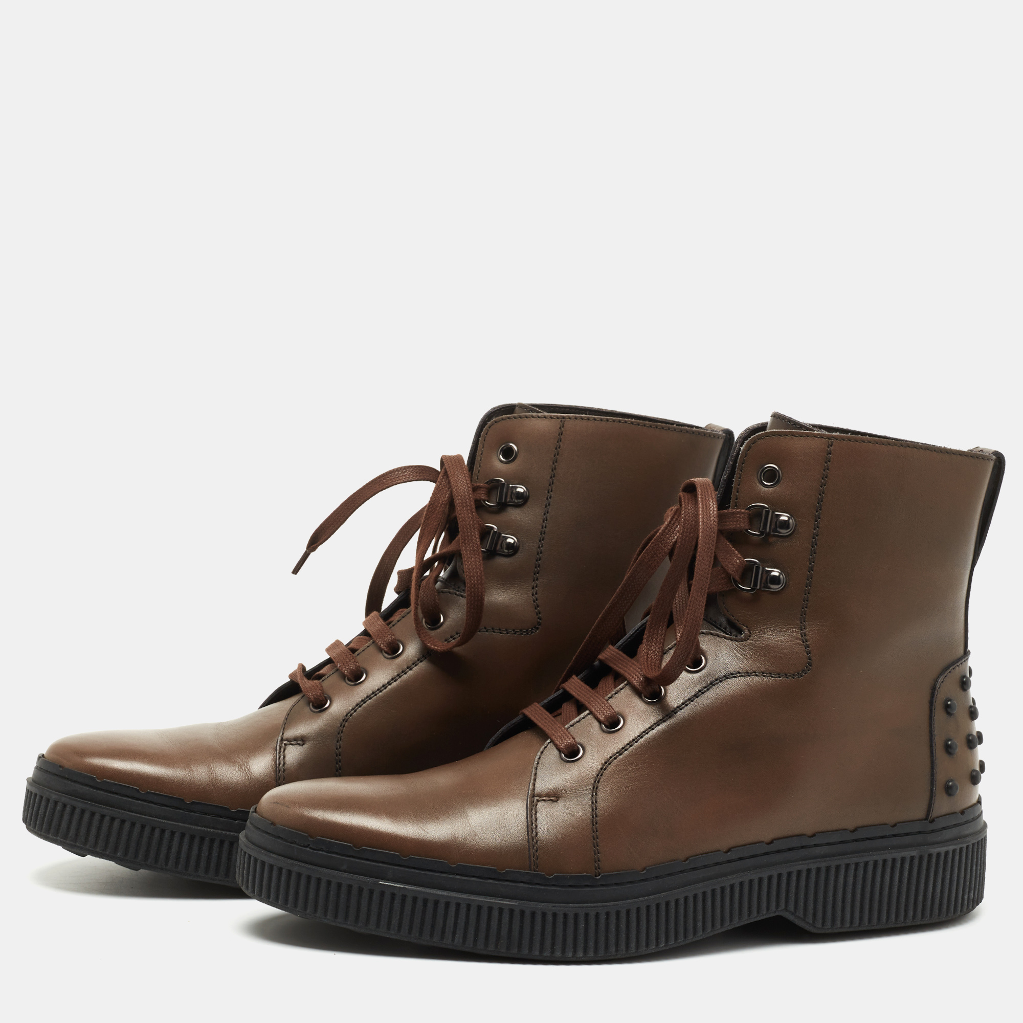 

Tod's Brown Leather Lace Up Combat Boots Size