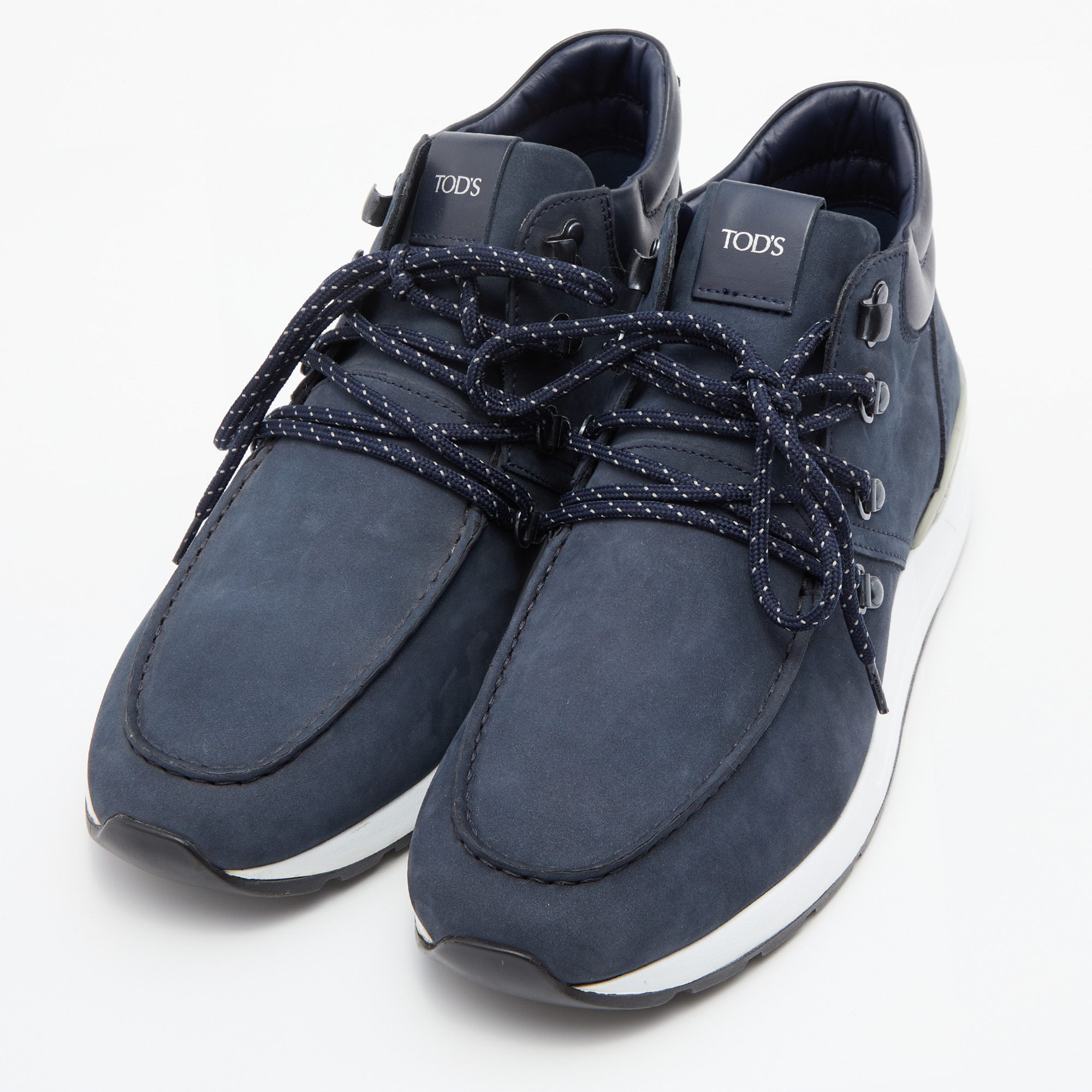 

Tod's Navy Blue Nubuck Leather Lace Up High Top Sneakers Size