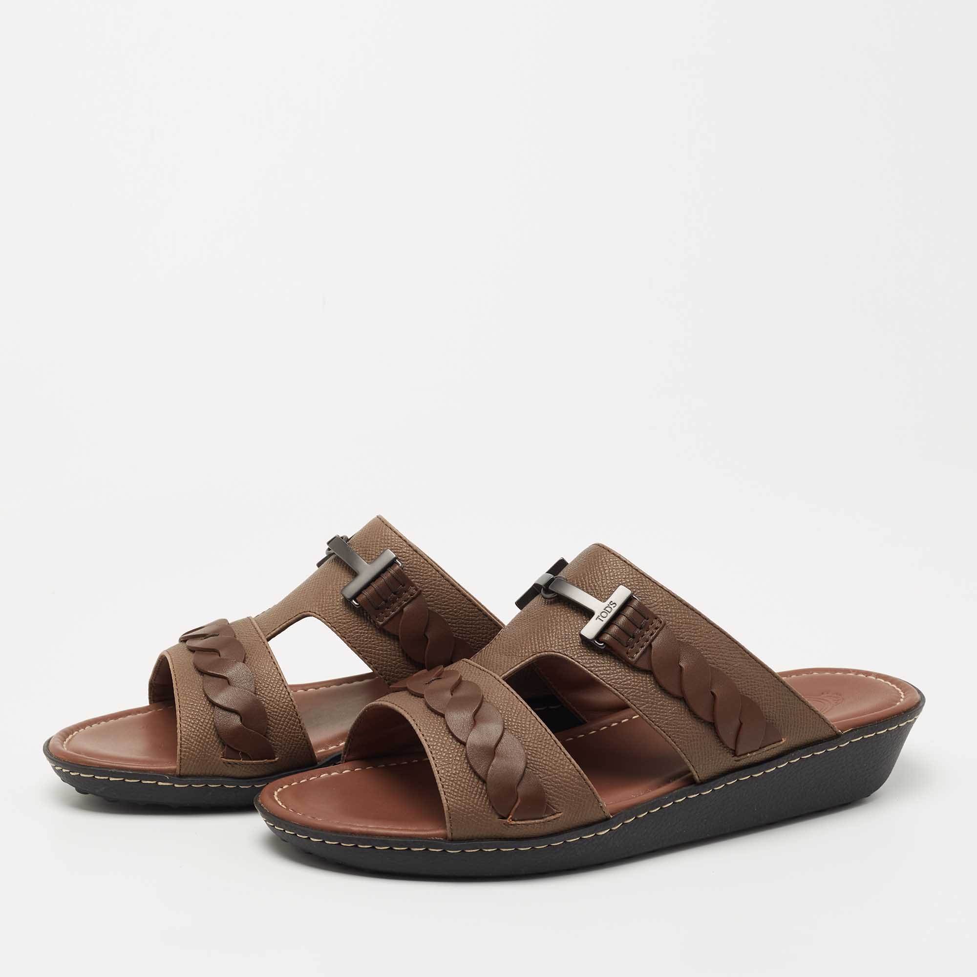 

Tod's Brown Leather Slide Sandals Size