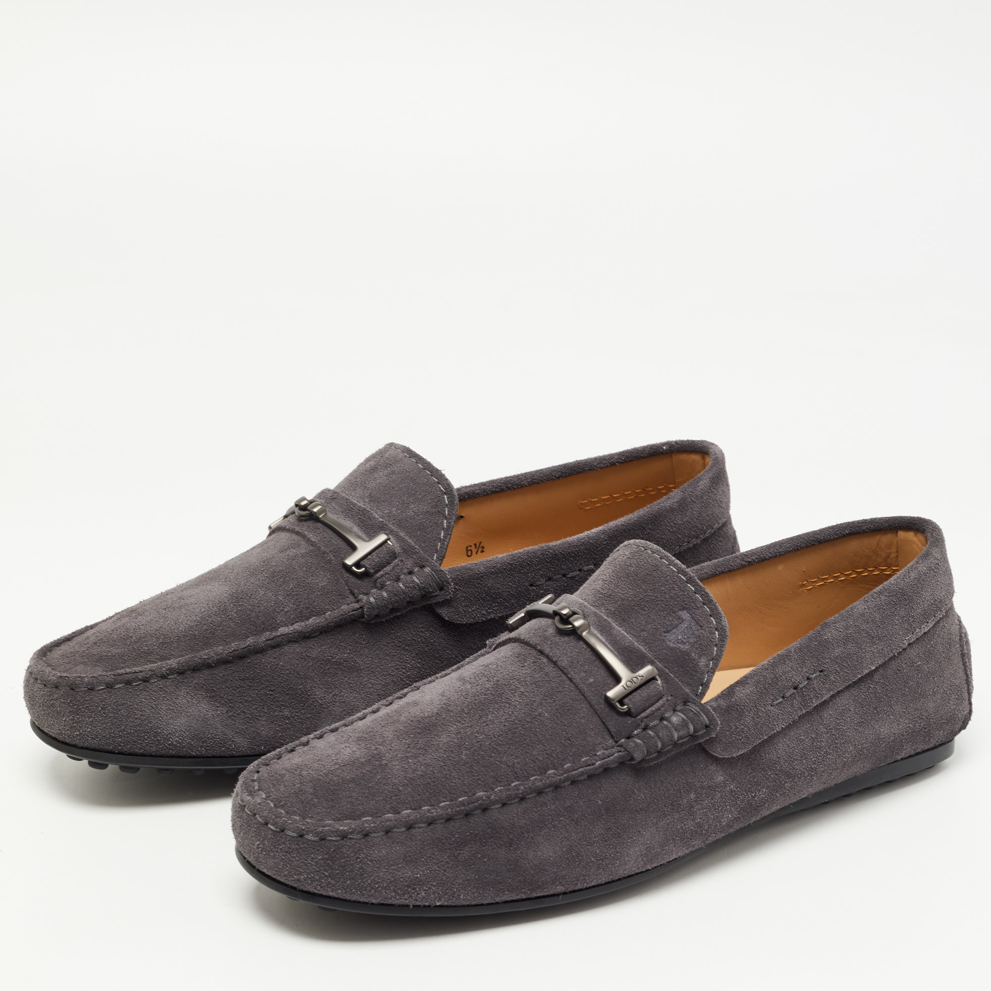 

Tod's Grey Suede Double T Slip On Loafers Size