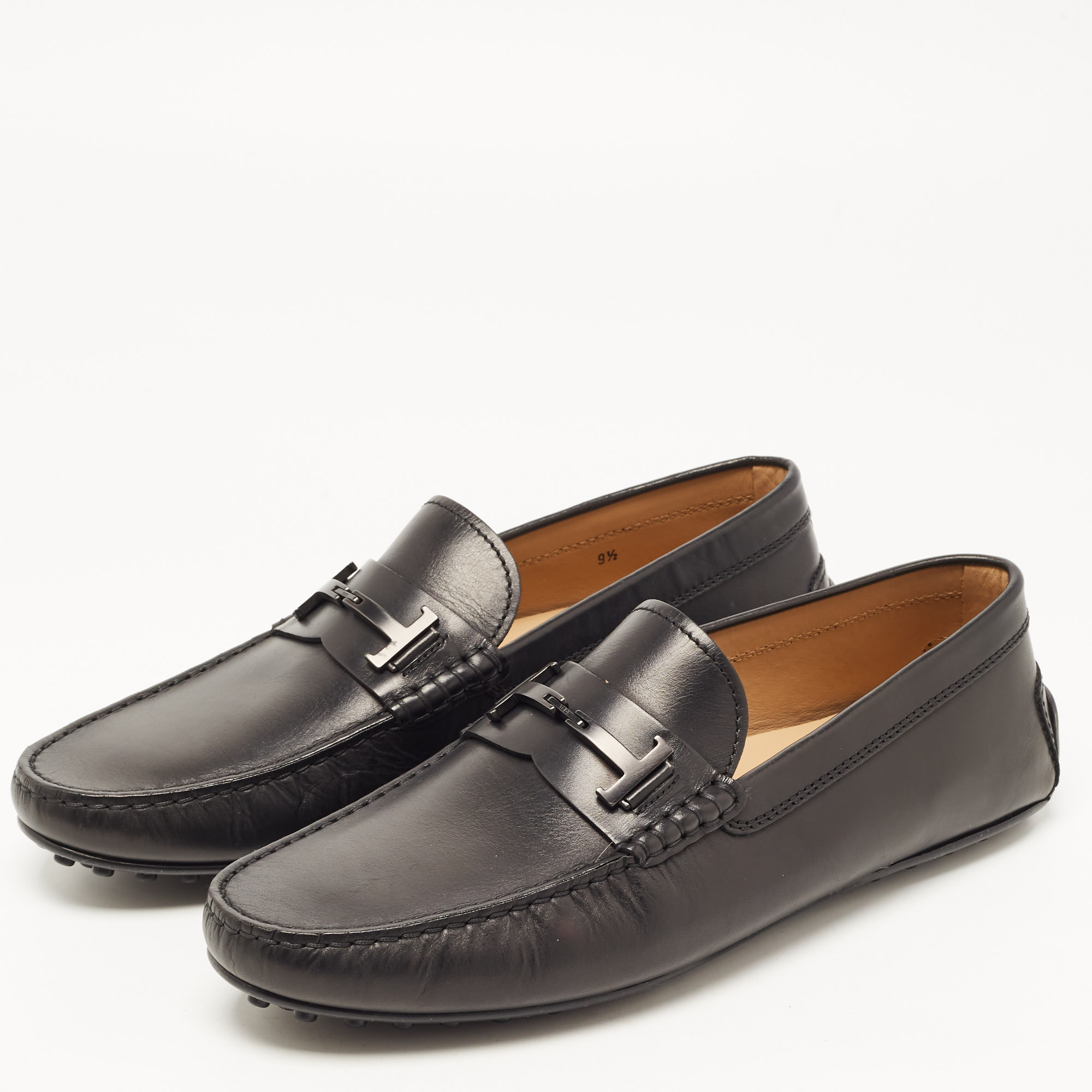 

Tod's Black Leather Double T Slip On Loafers Size