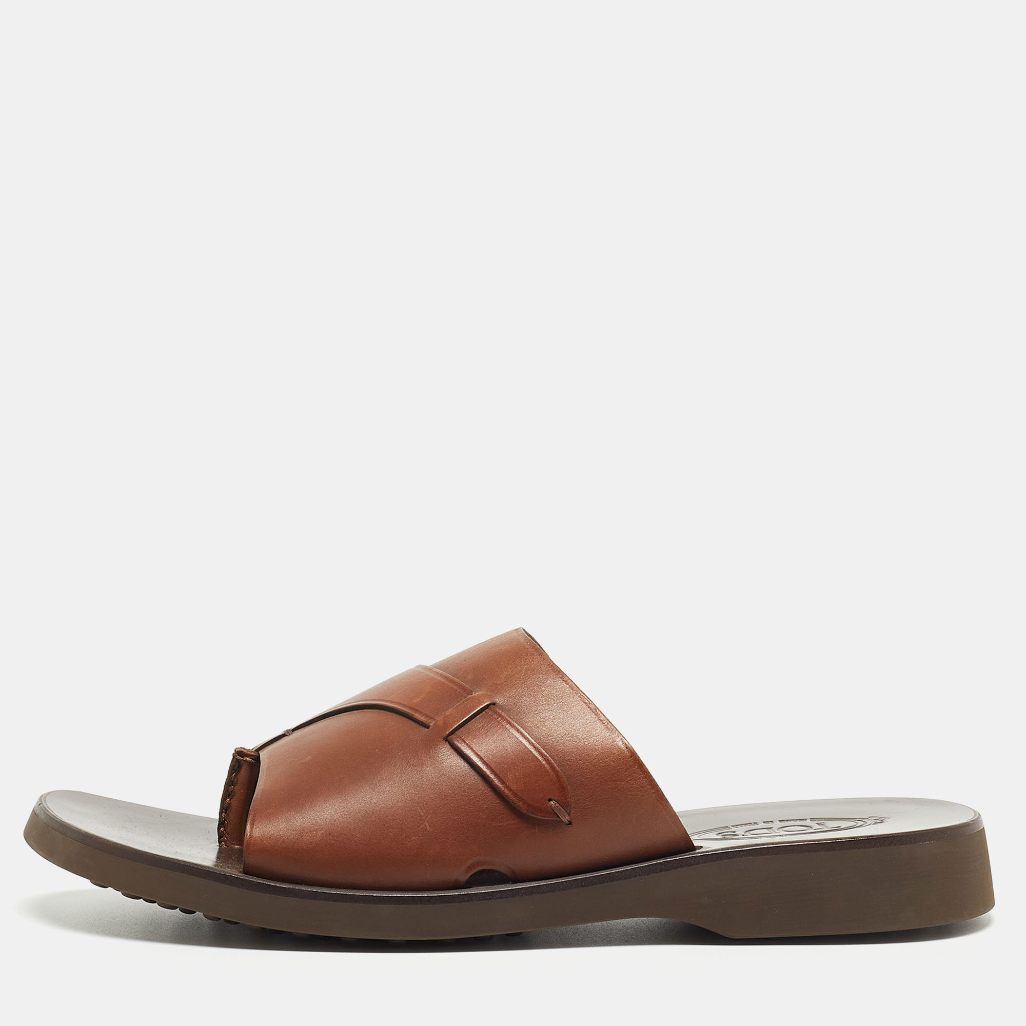 

Tod's Brown Leather Slide Sandals Size