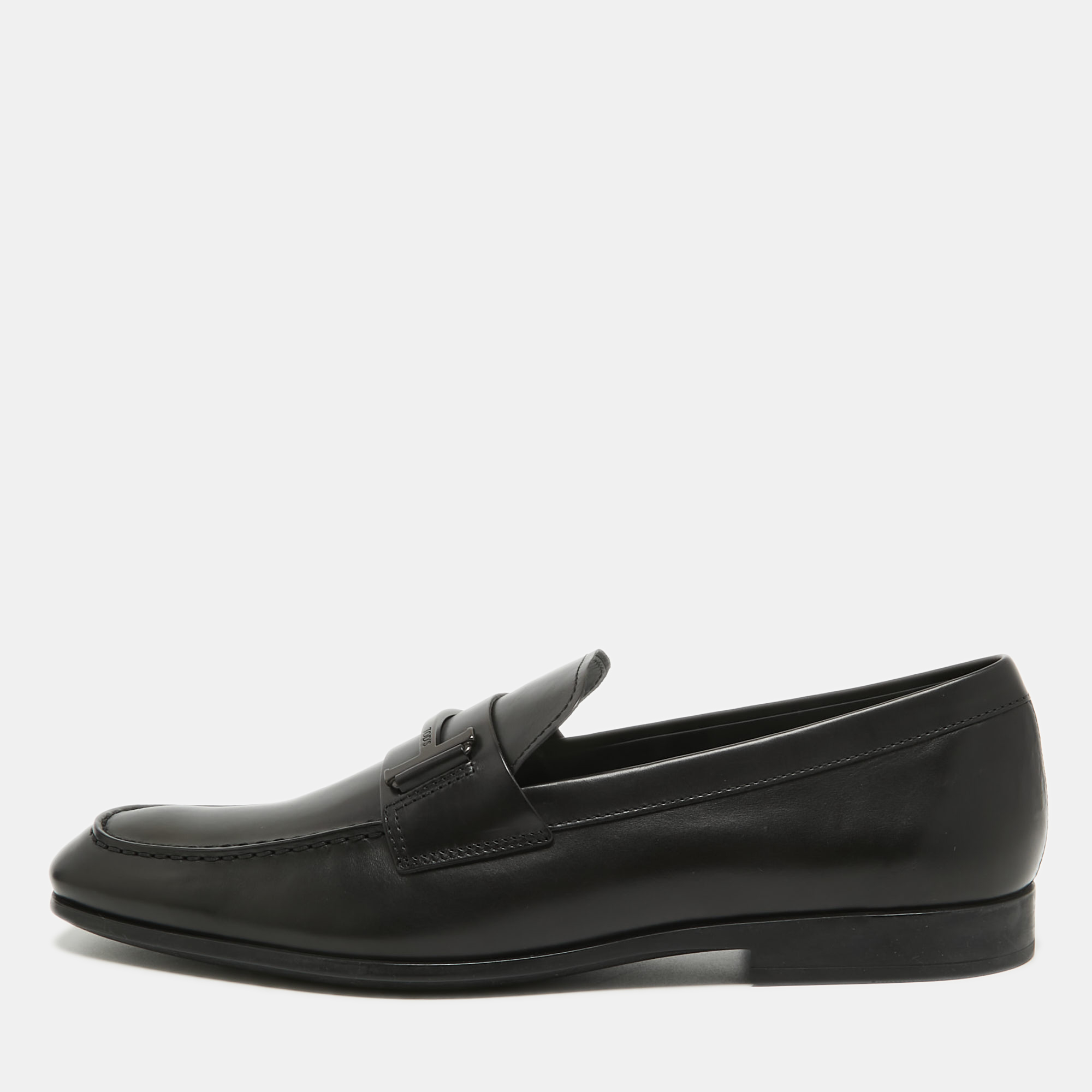 Pre Owned Tod's Black Leather Penny Slip On Loafers Size 45.5