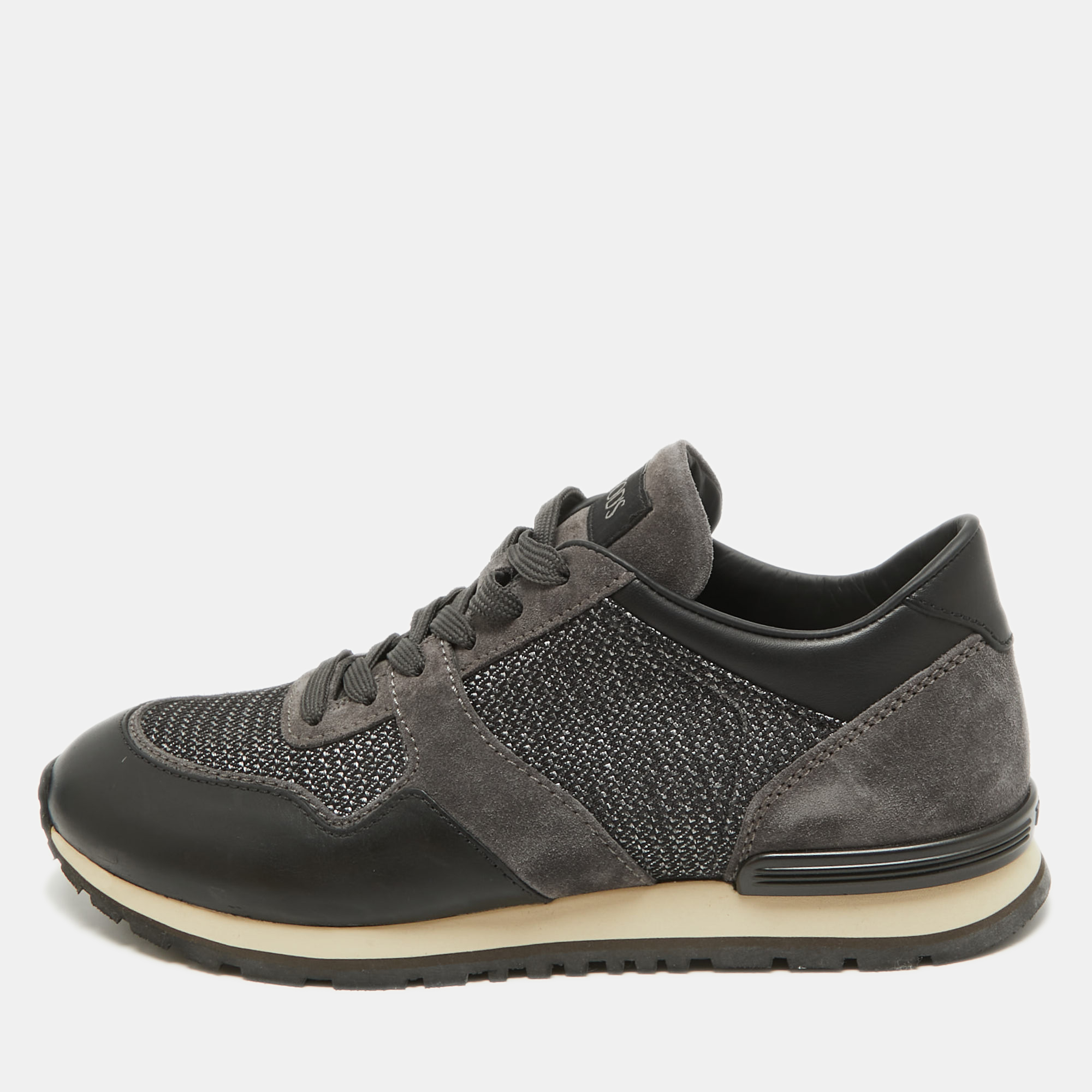 

Tod's Black/Grey Leather and Suede Low Top Sneakers Size