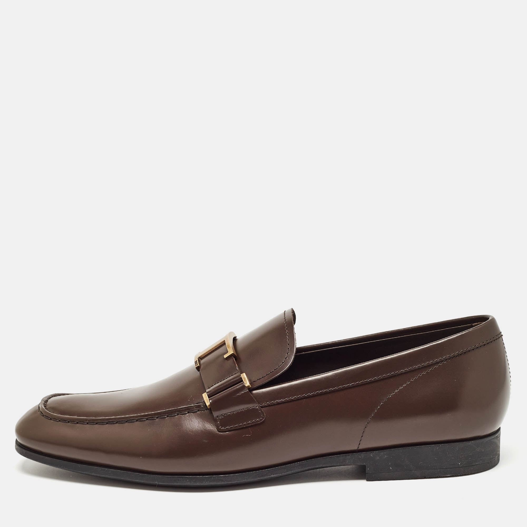 

Tod's Brown Leather T Timeless Slip On Loafers Size