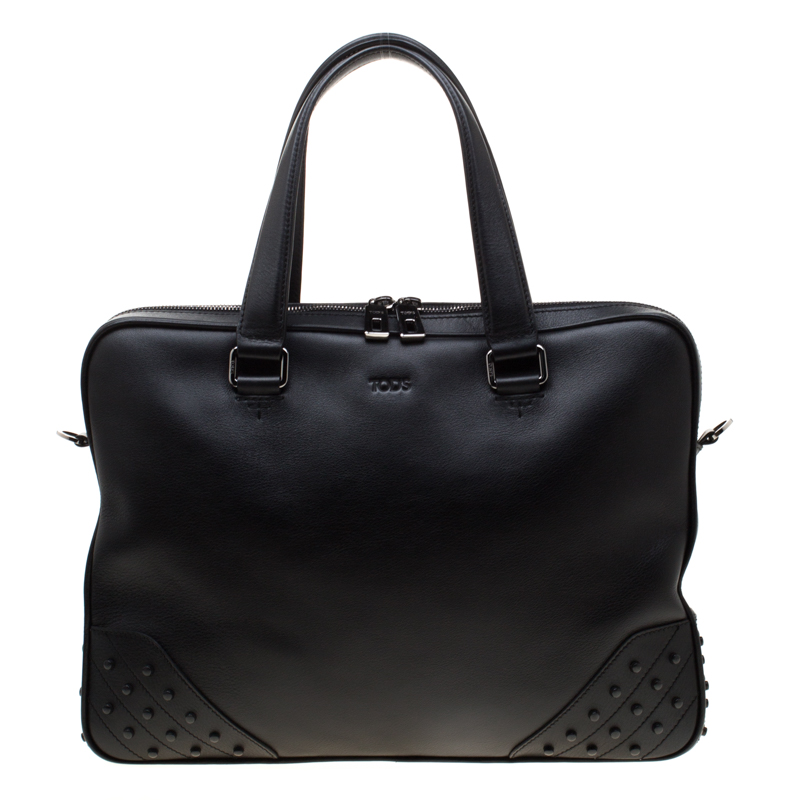 Tod's Black Leather Gommini Briefcase