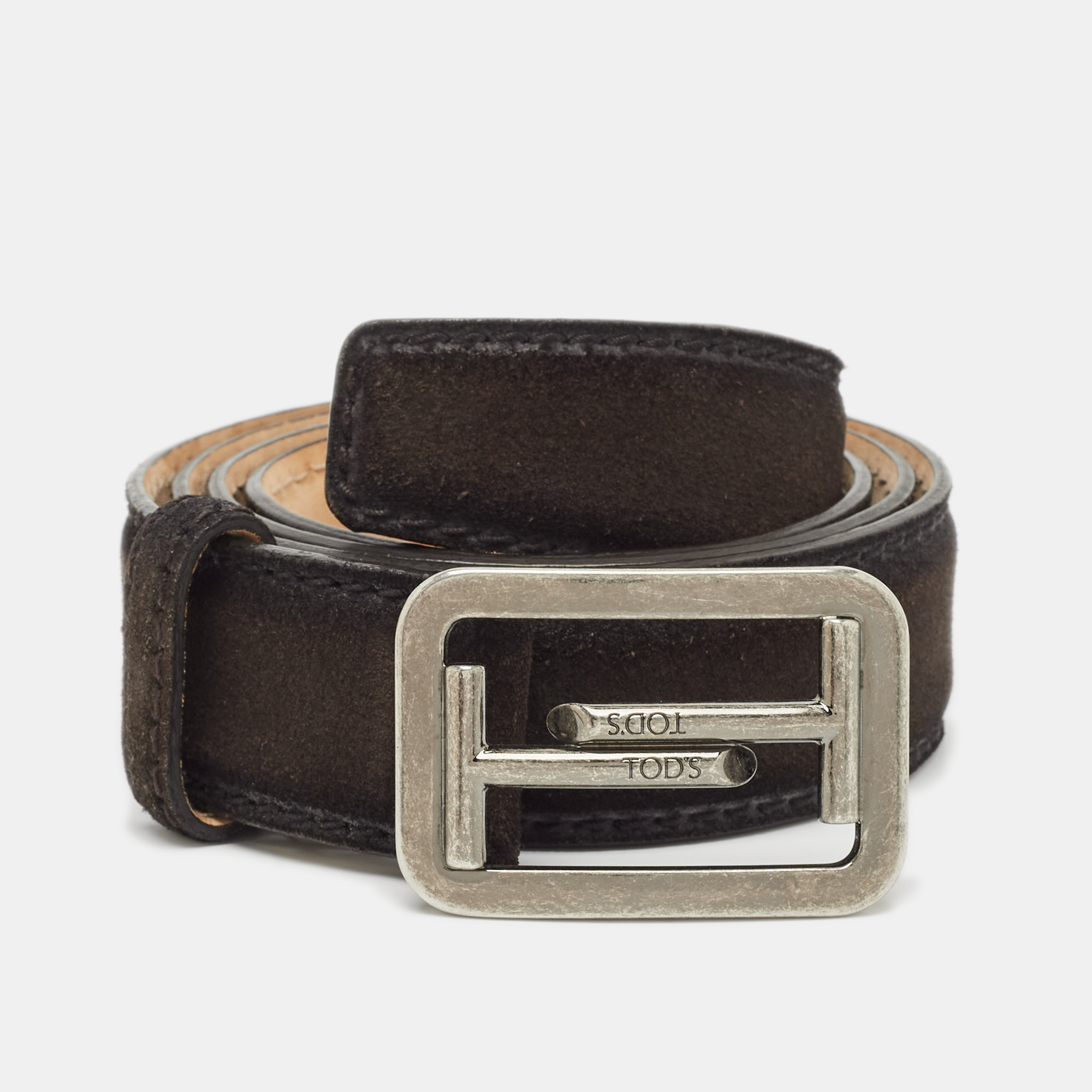 

Tod's Dark Brown Suede Double T Buckle Belt