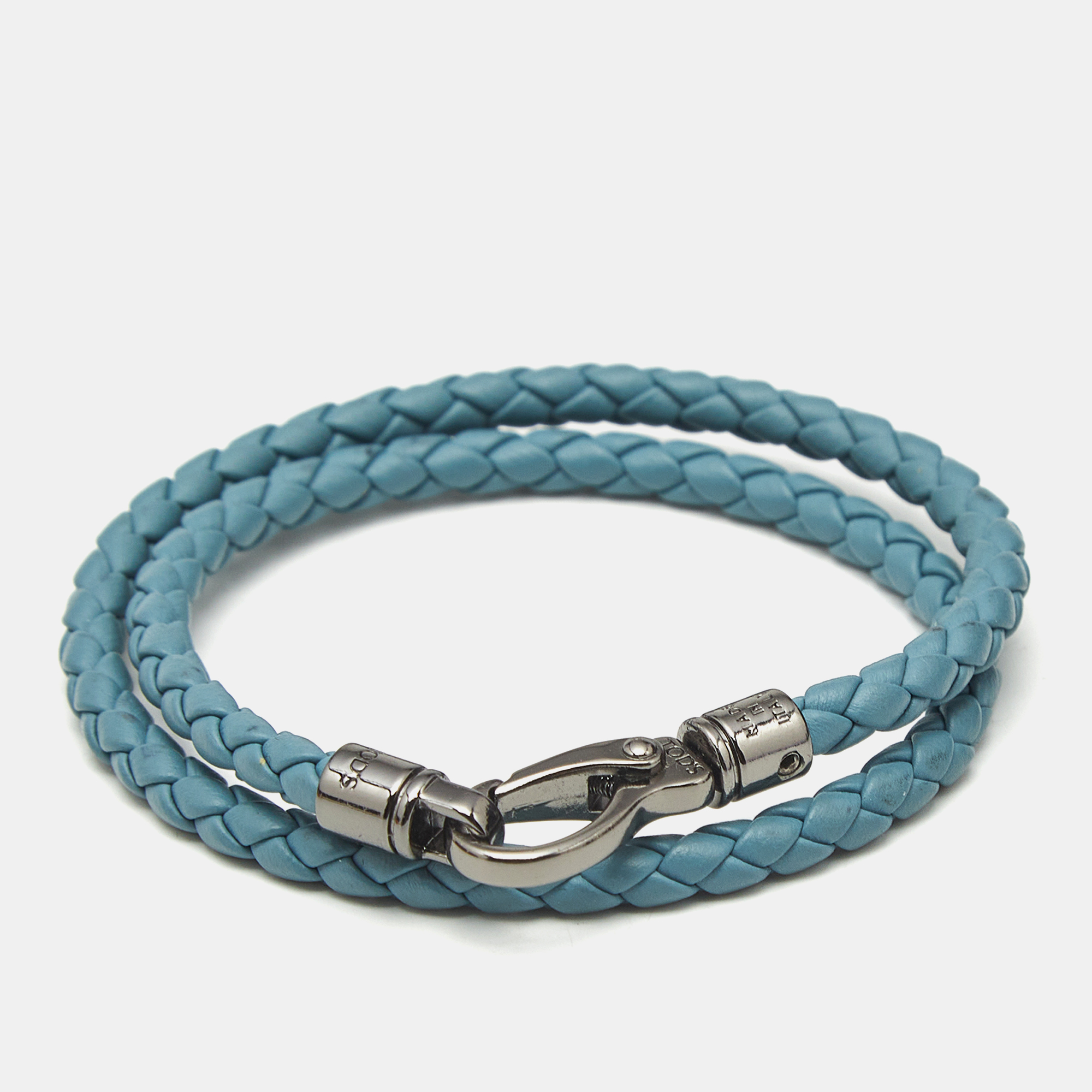 

Tod's MyColors Blue Leather Gunmetal Tone Wrap Bracelet