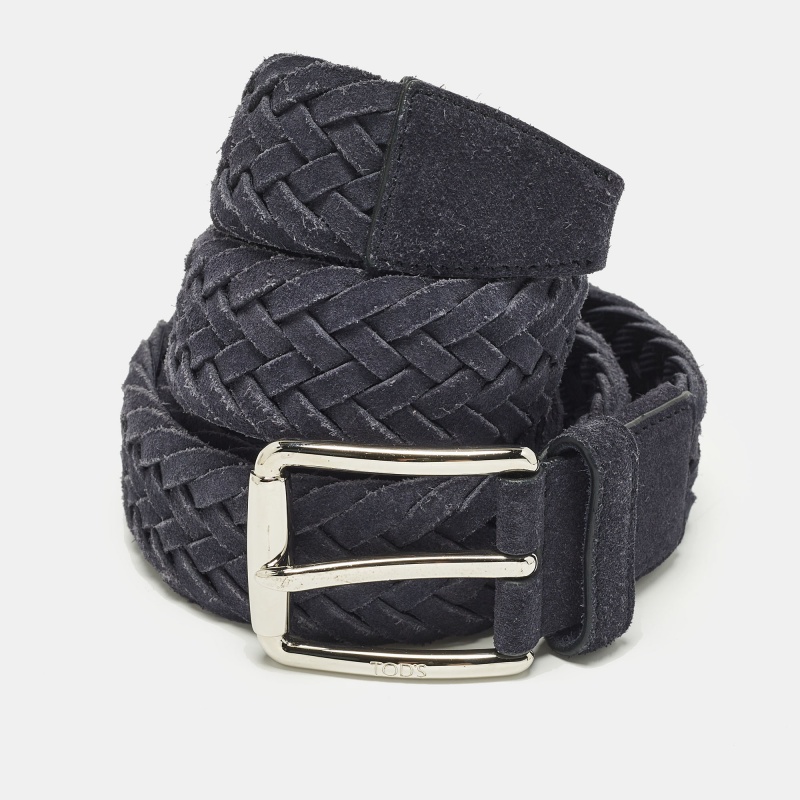 

Tod's  Buckle Belt Navy Blue Woven Suede
