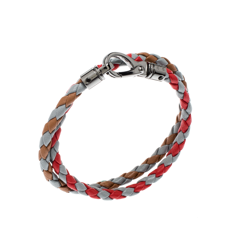 

Tod's Multicolor Braided Leather Gunmetal Tone Double Wrap Bracelet