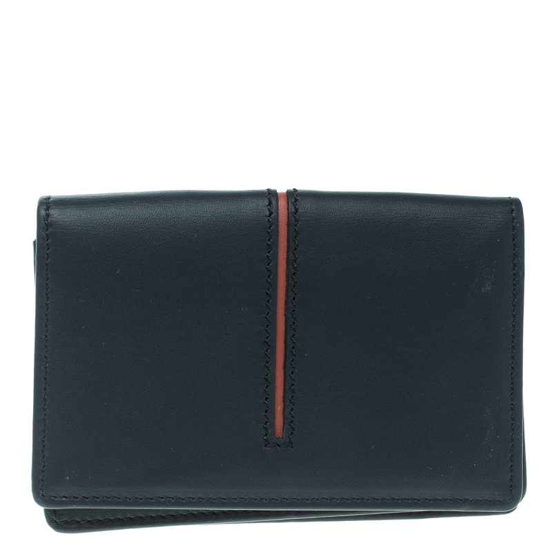 Tod's Navy Blue Leather Striped Card Case