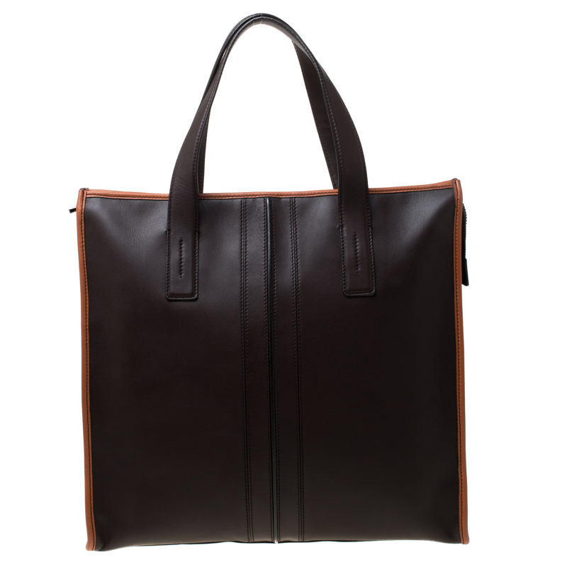 Tod's Dark Brown/Tan Leather Script Tote