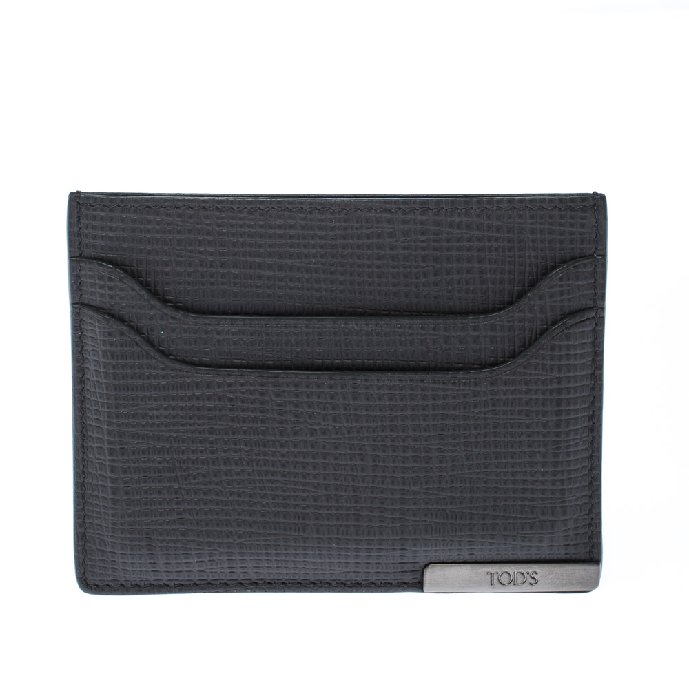 Tod's Dark Grey Textured Leather Cardholder 