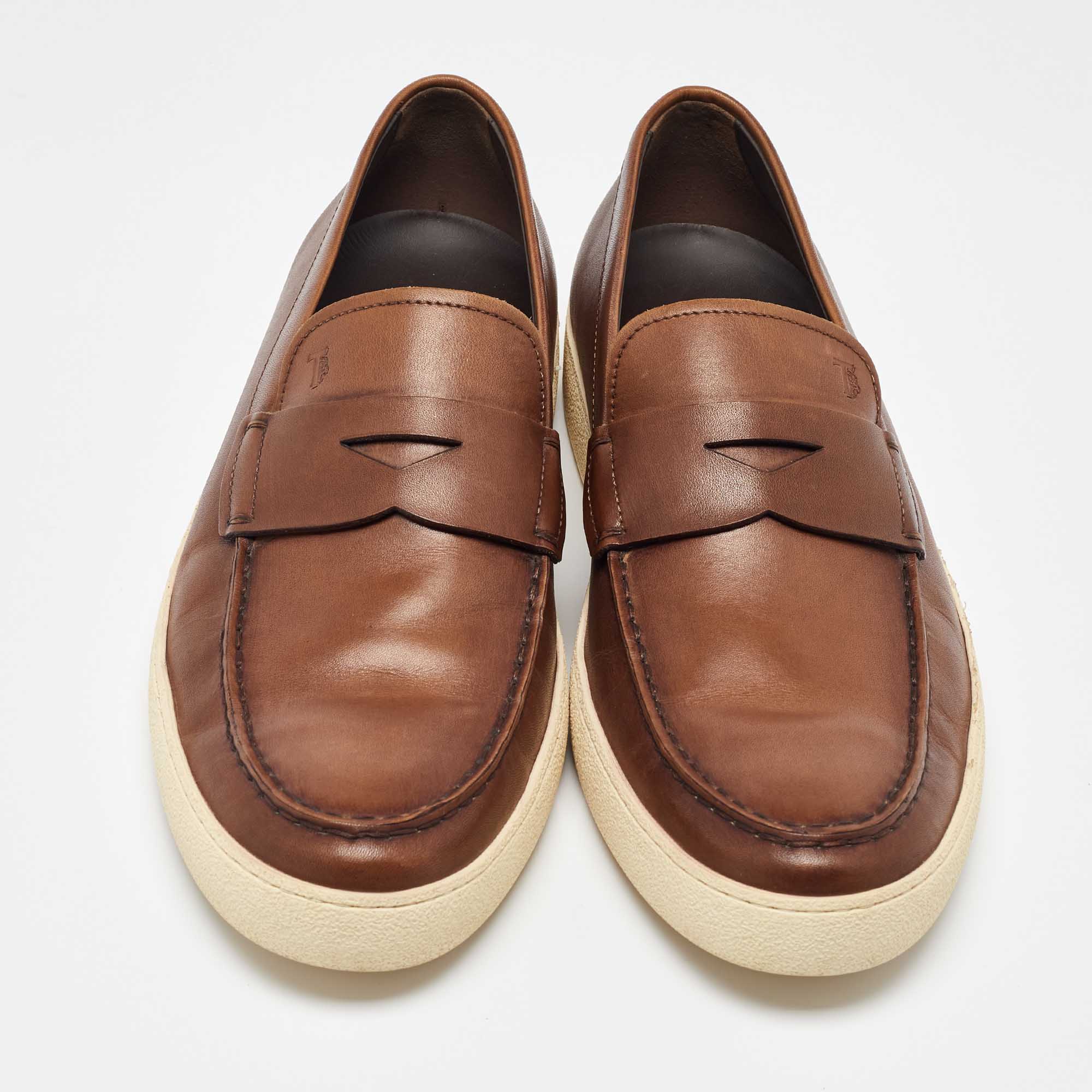 Tod`s Brown Leather Slip On Loafers Size 41.5 
