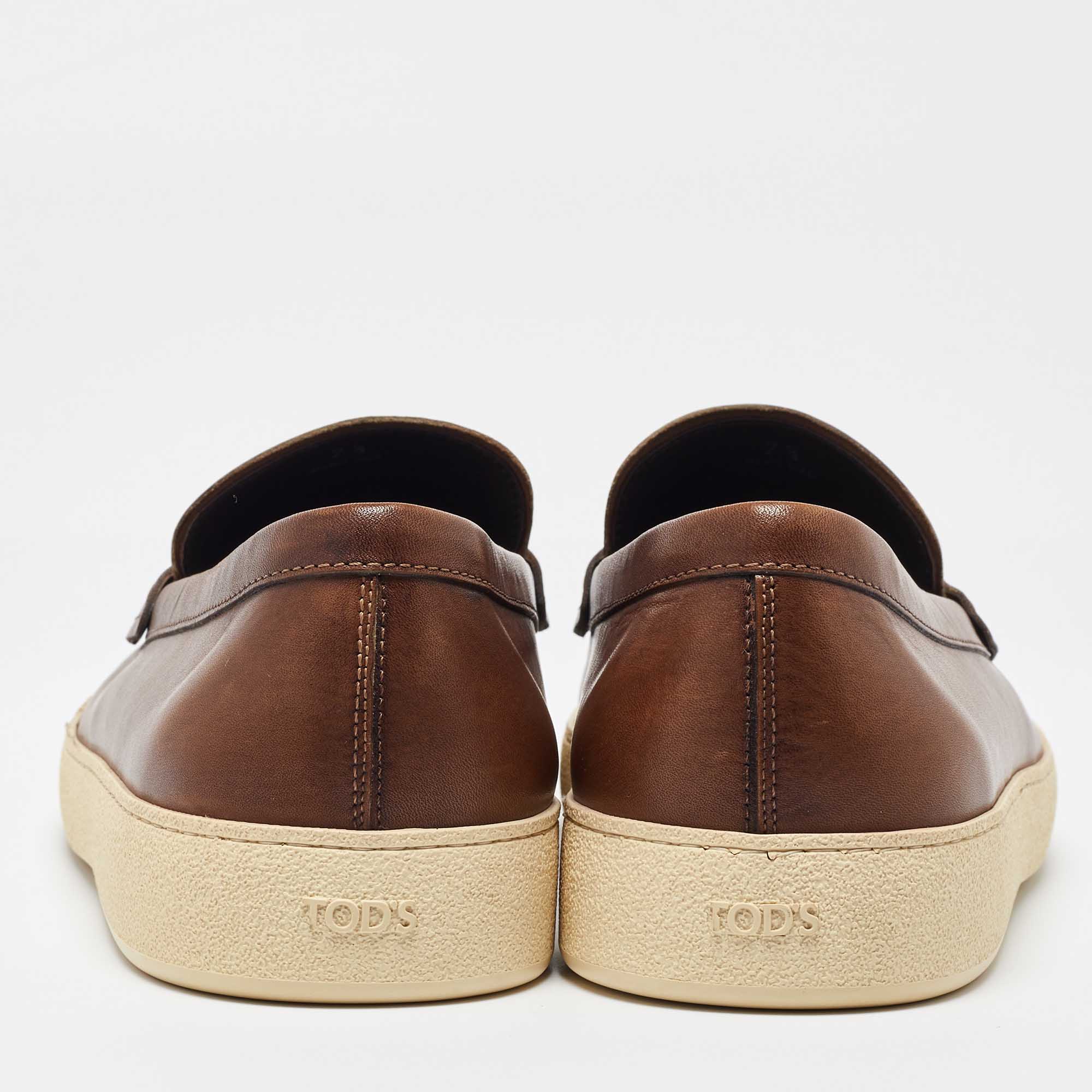 Tod`s Brown Leather Slip On Loafers Size 41.5 
