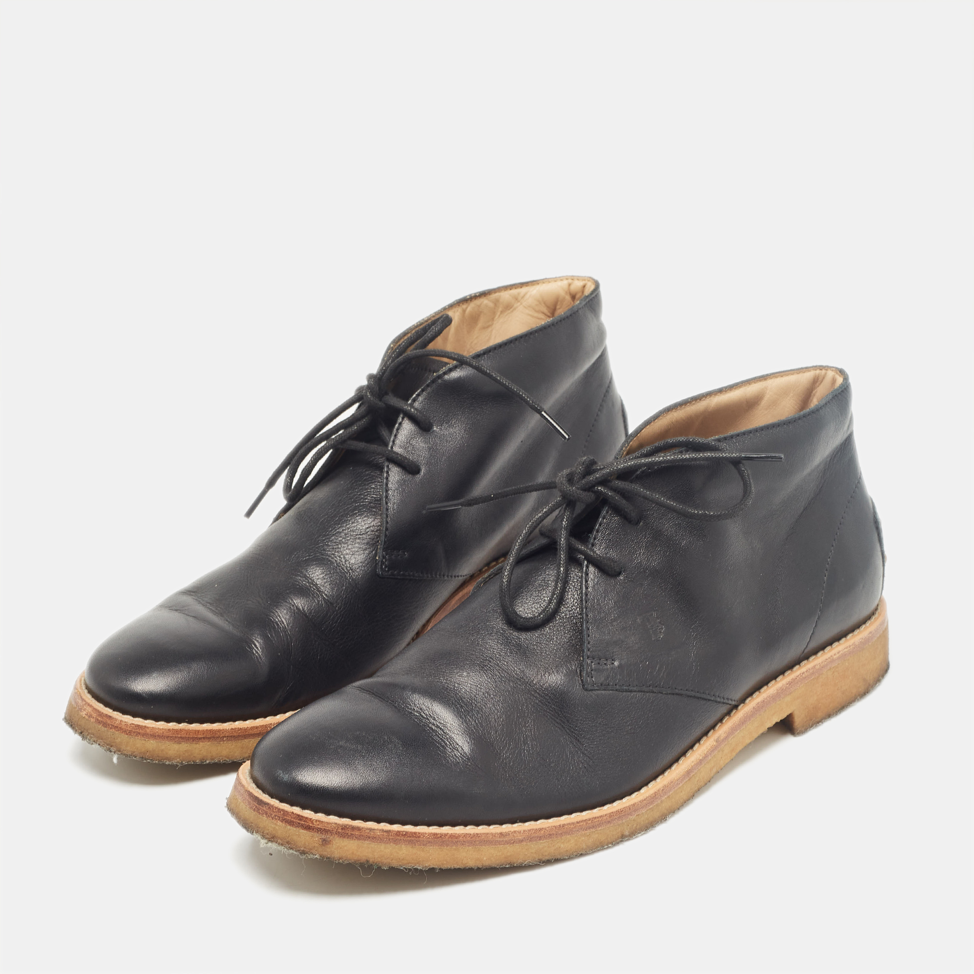 Tod`s Black Leather Ankle Length Boots Size 42 