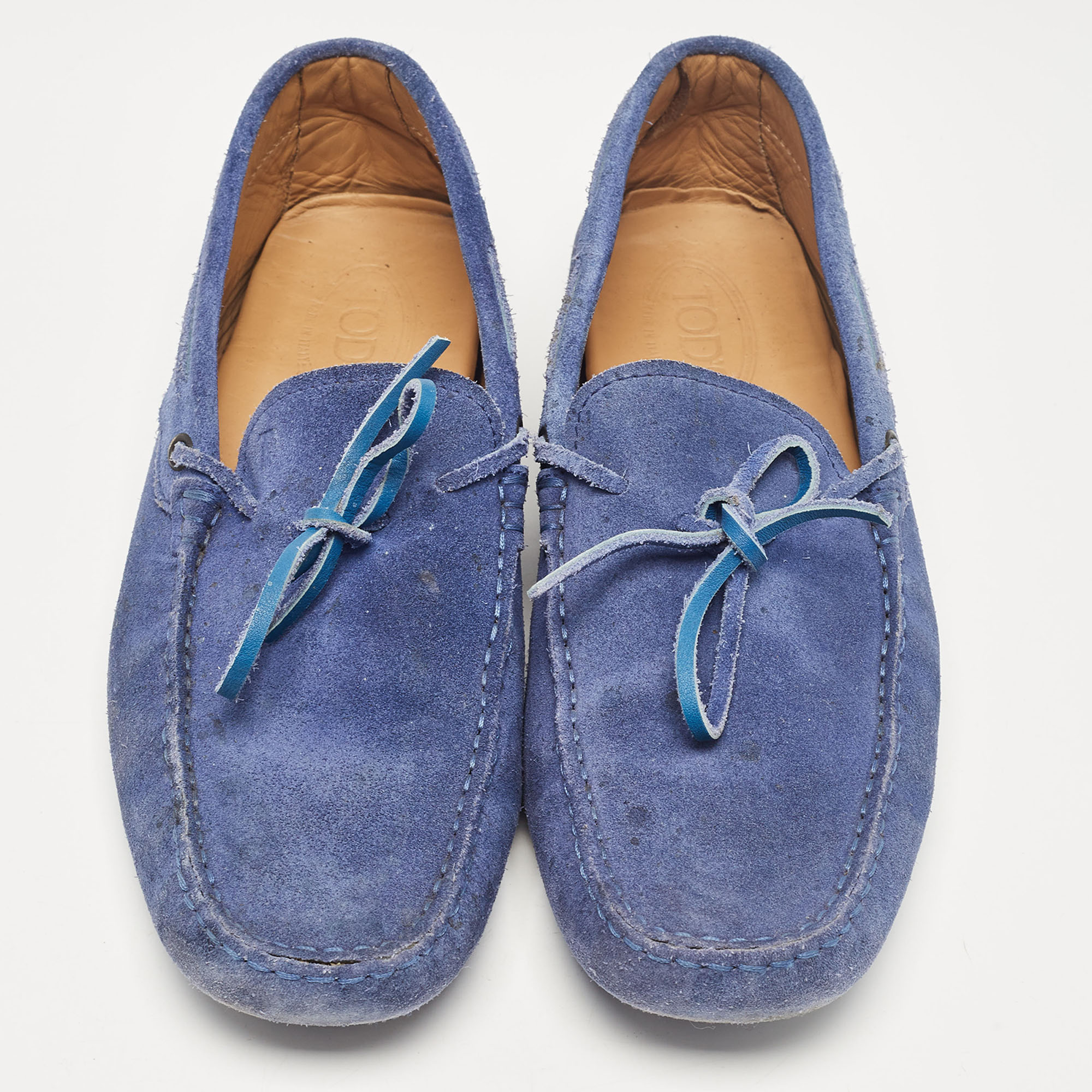 Tod`s Blue Suede Bow Loafers Size 43 