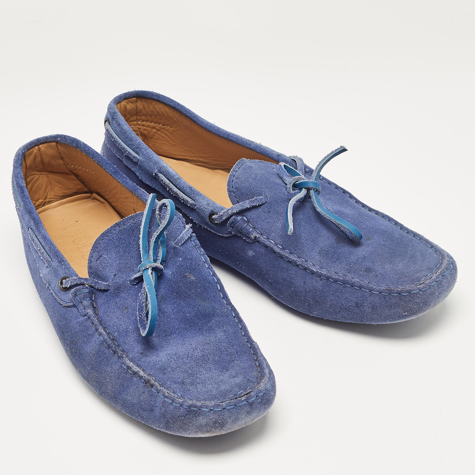 Tod`s Blue Suede Bow Loafers Size 43 