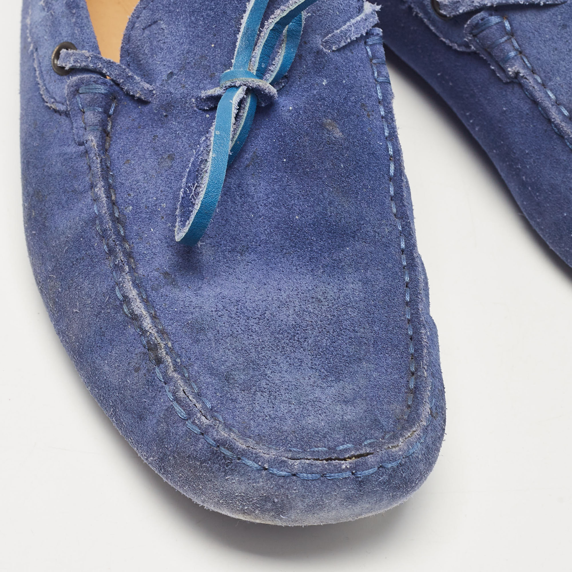 Tod`s Blue Suede Bow Loafers Size 43 