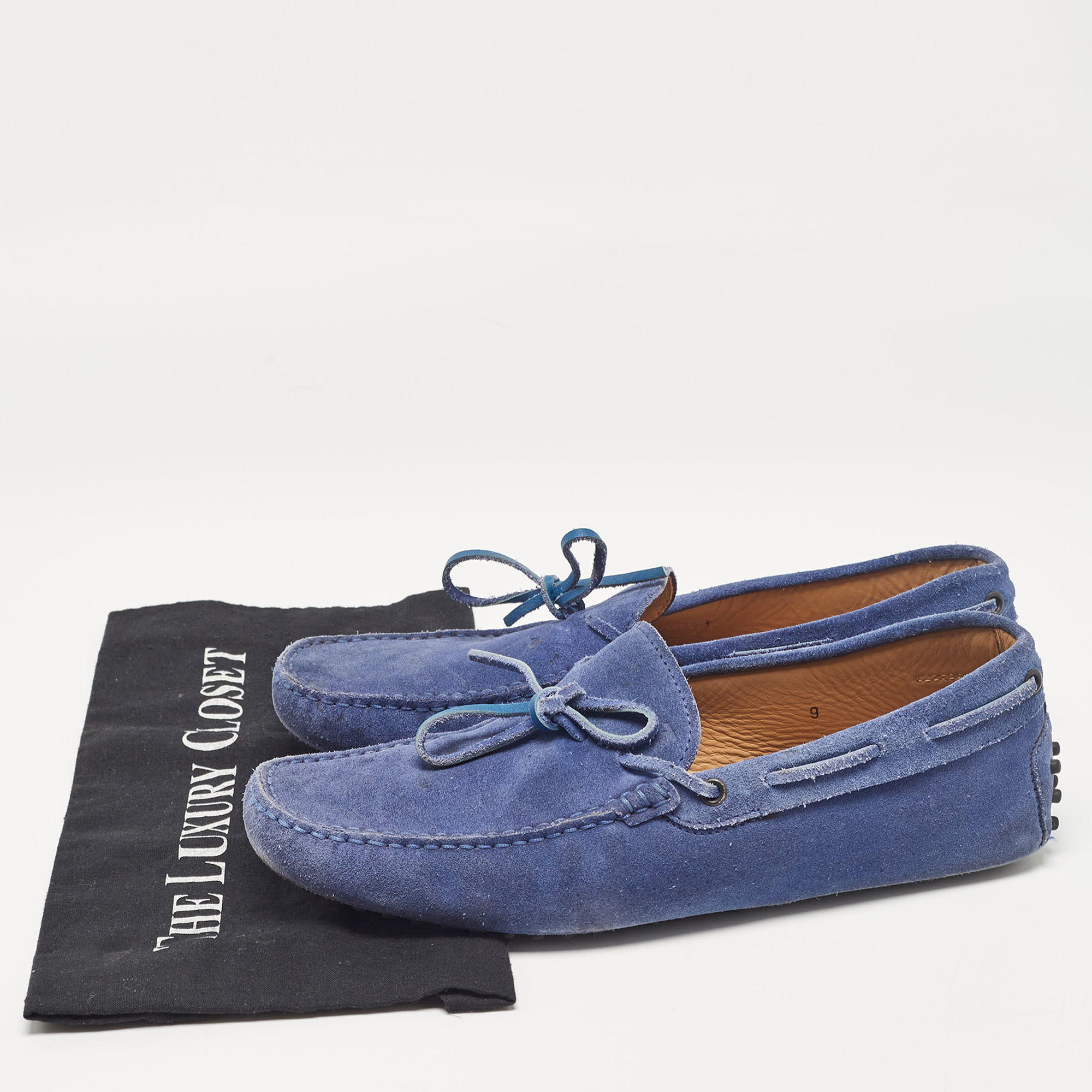 Tod`s Blue Suede Bow Loafers Size 43 