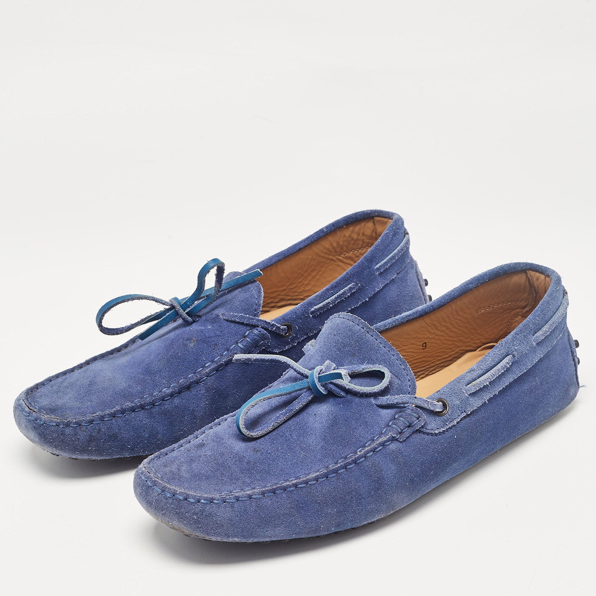 Tod`s Blue Suede Bow Loafers Size 43 