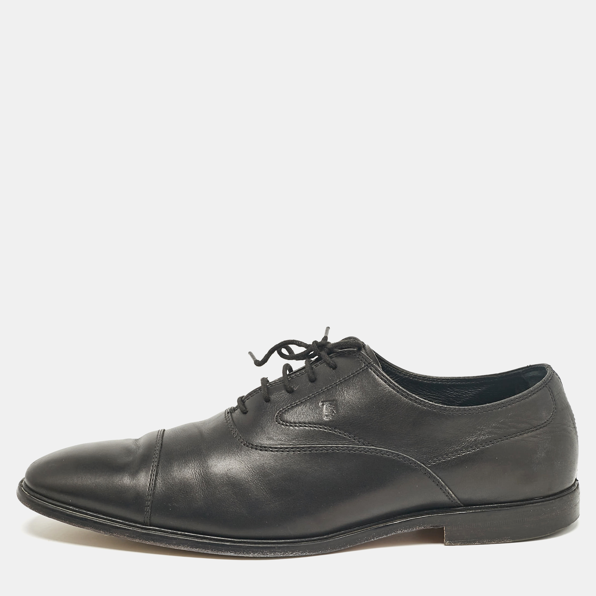 Pre-owned Tod's Black Leather Lace Up Oxfords Size 45