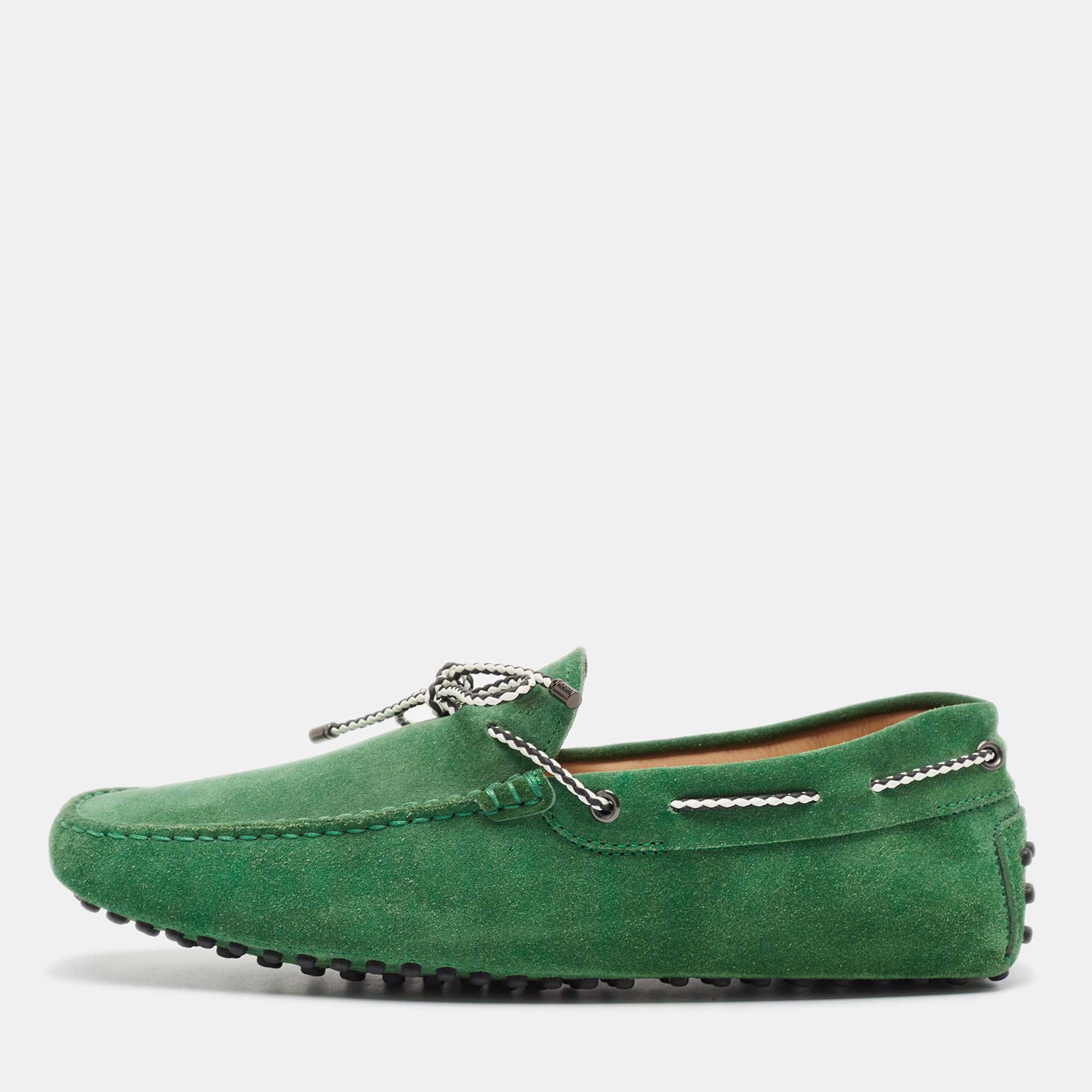 

Tod's Green Suede Gommini Bow Loafers Size 41