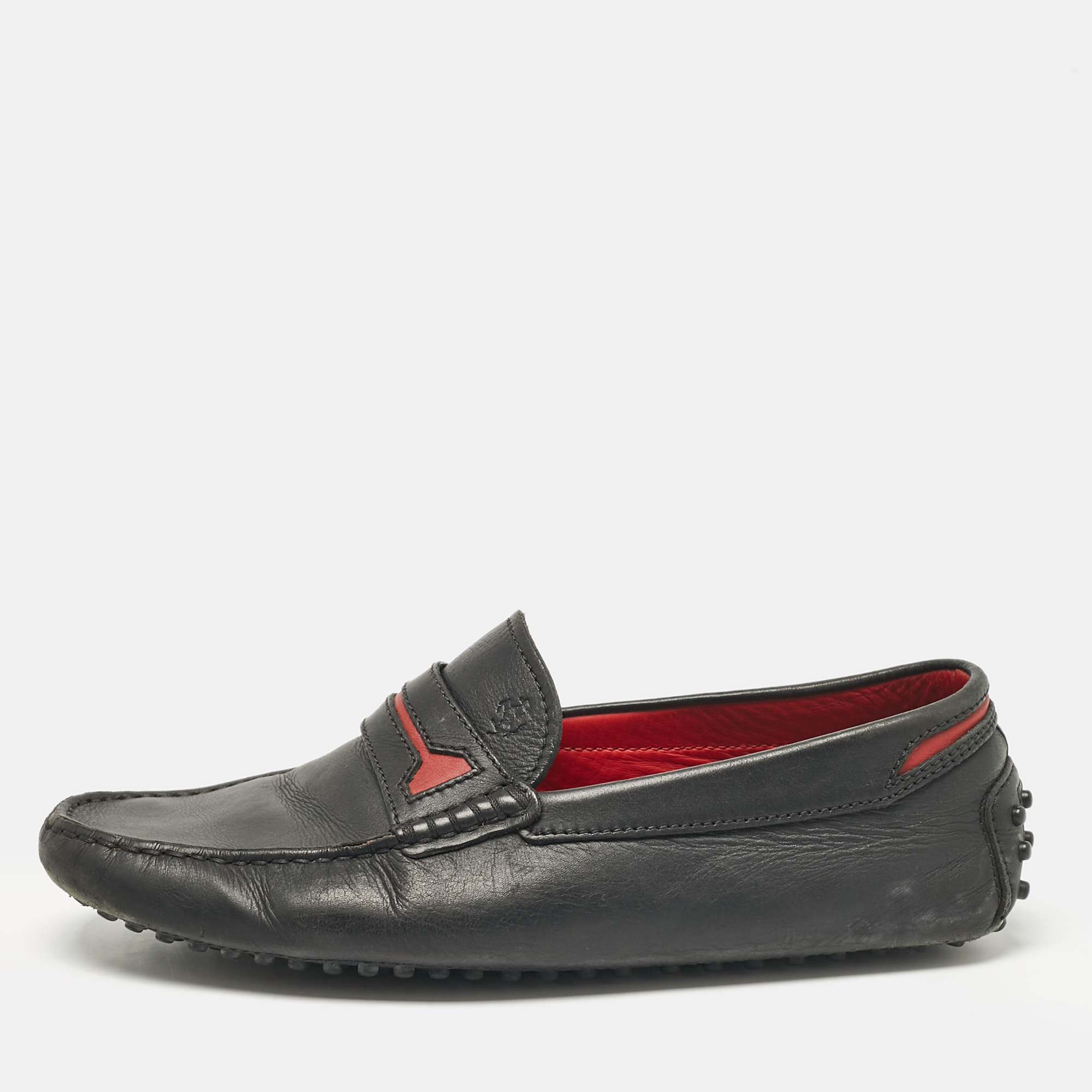 

Tod's Black/Red Leather Slip on Loafers Size 39