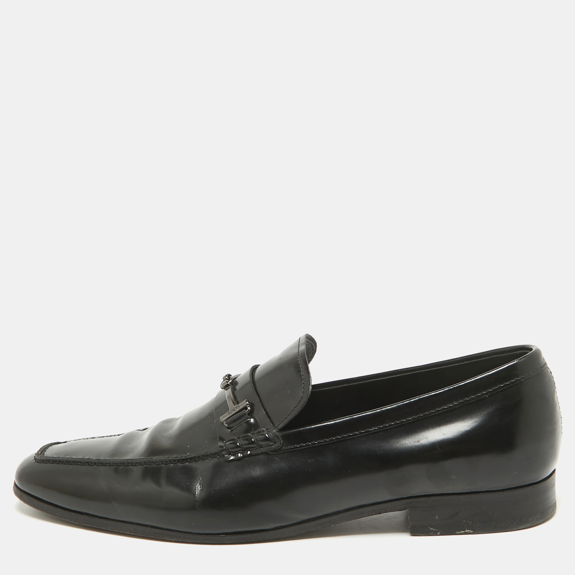 

Tod's Black Leather Double T Slip On Loafers Size 45