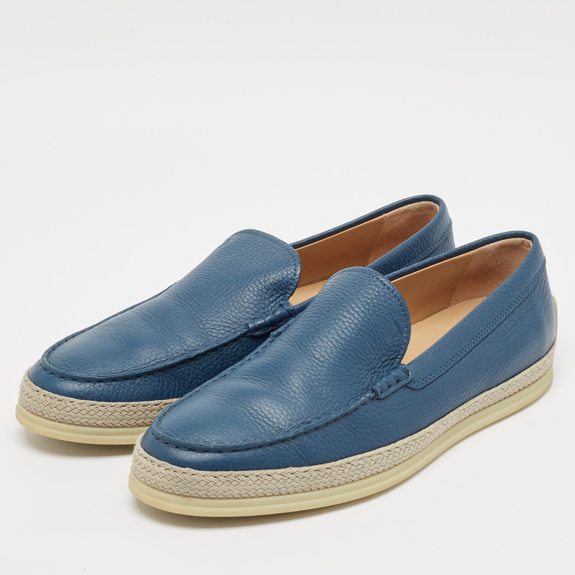 Tod`s Blue Leather Slip On Loafers Size 42.5 