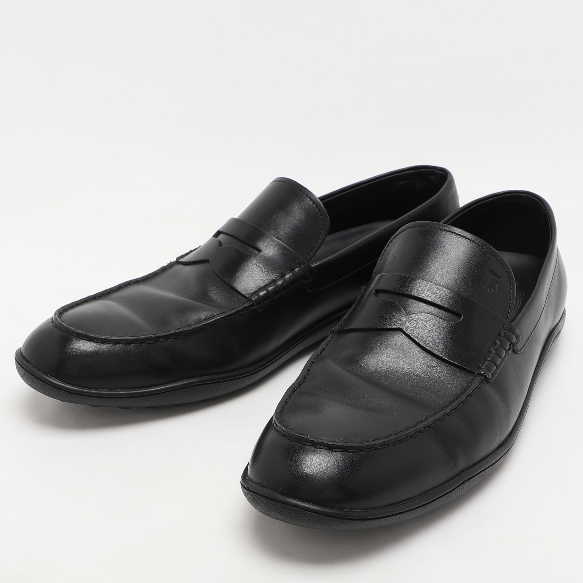 Tod`s Black Leather Driver Loafers Size 44.5 