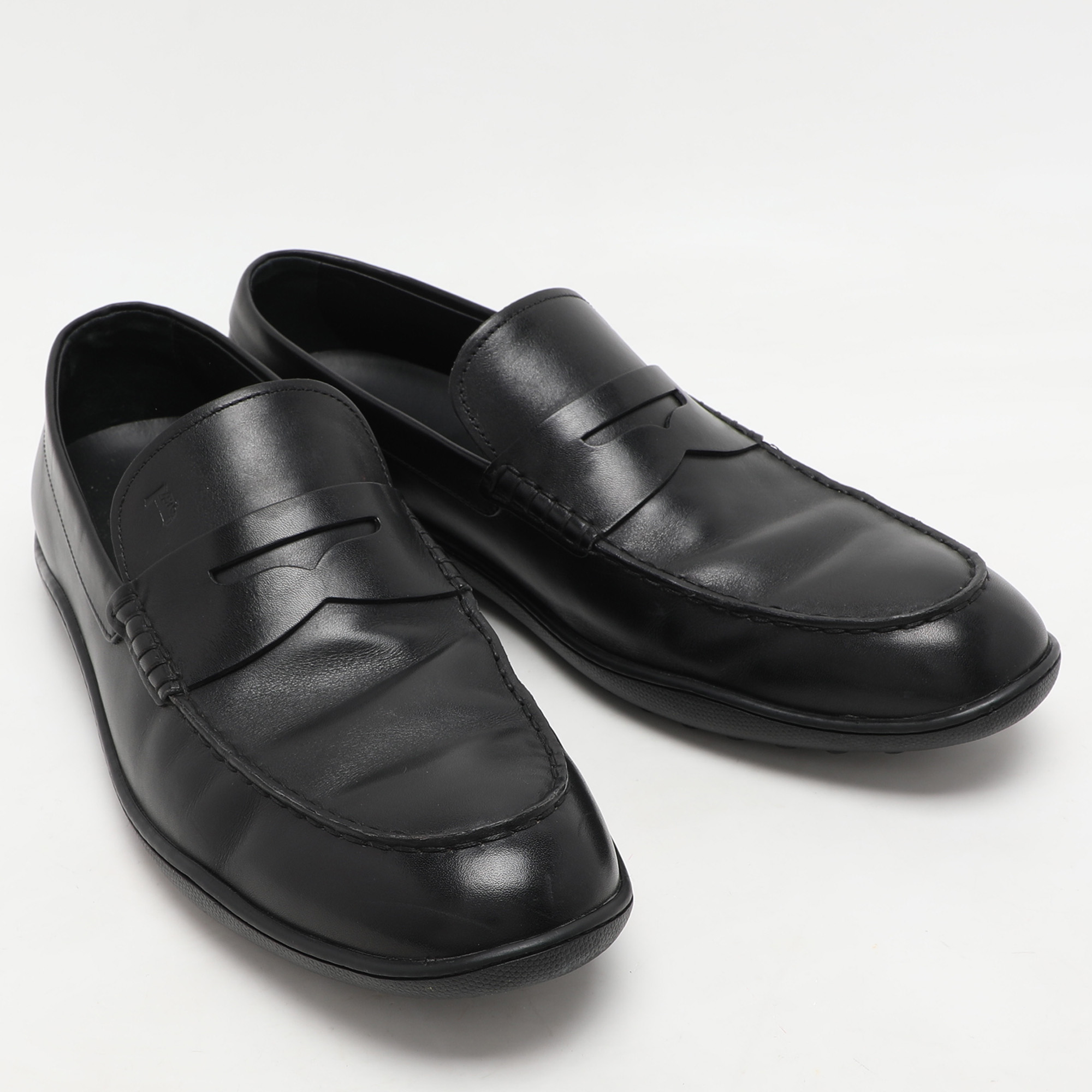 Tod`s Black Leather Driver Loafers Size 44.5 
