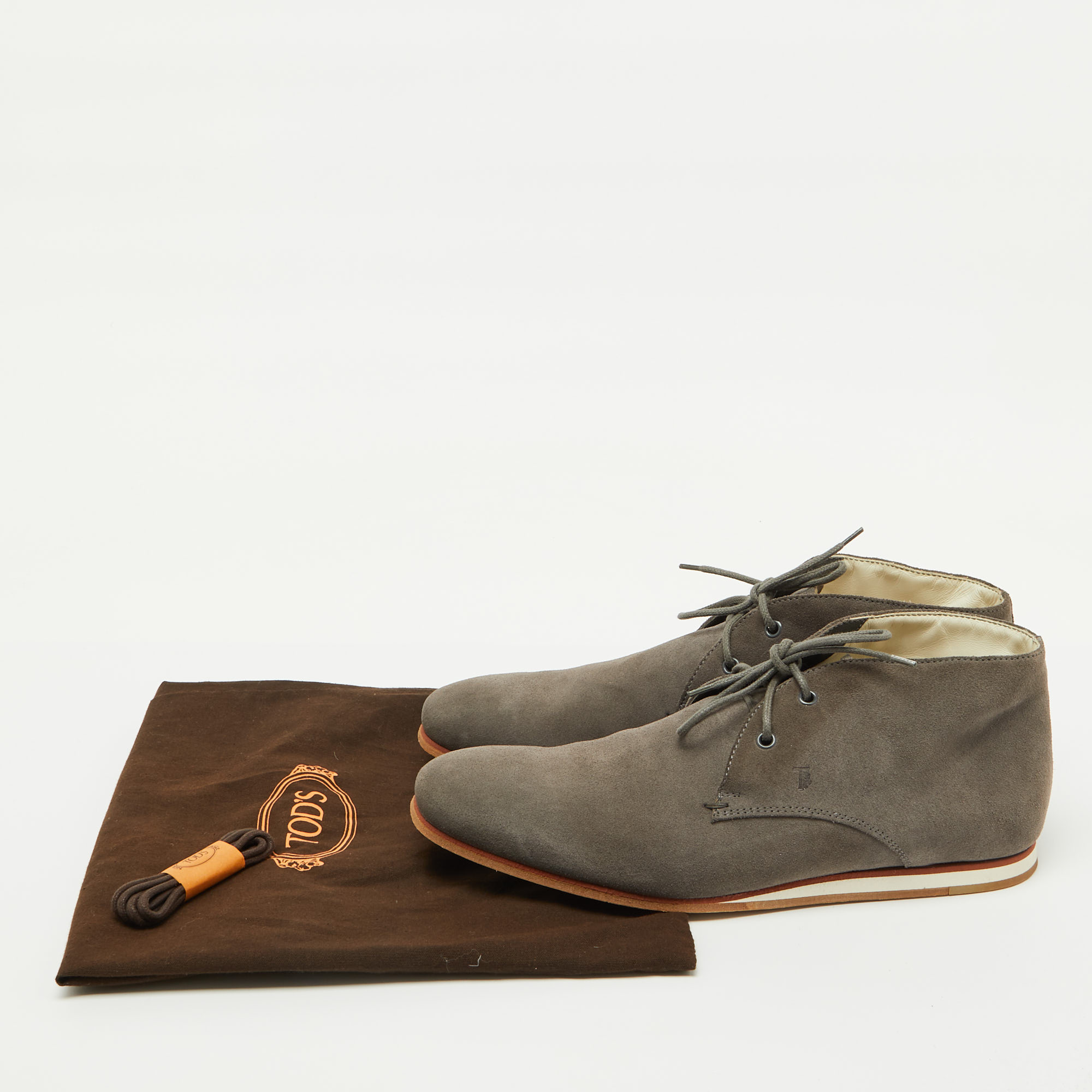 Tod`s Grey Suede Lace Up Ankle Length Boots Size 44 