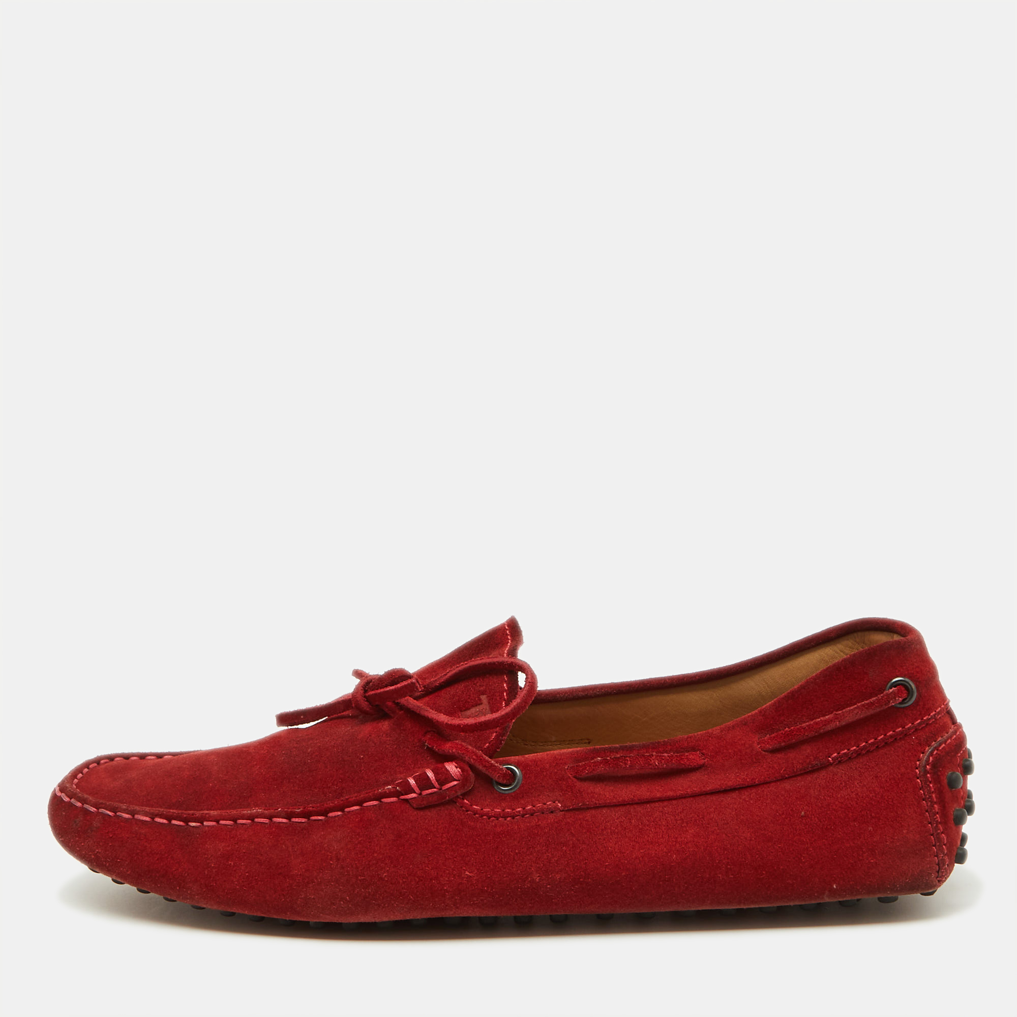 

Tod's Red Suede Bow Slip On Loafers Size 44