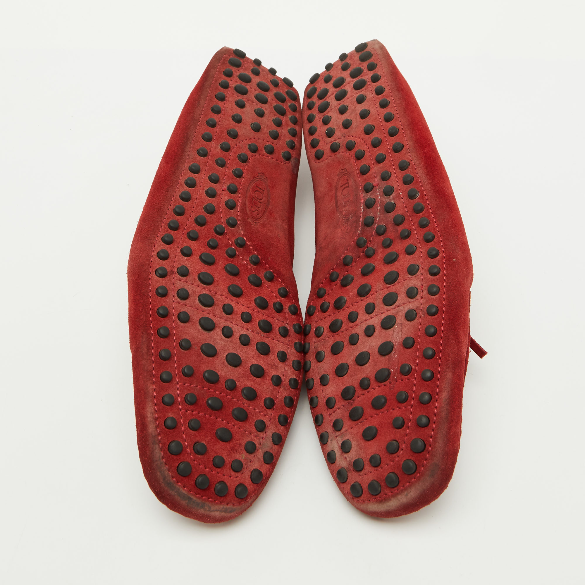 Tod`s Red Suede Bow Slip On Loafers Size 44 