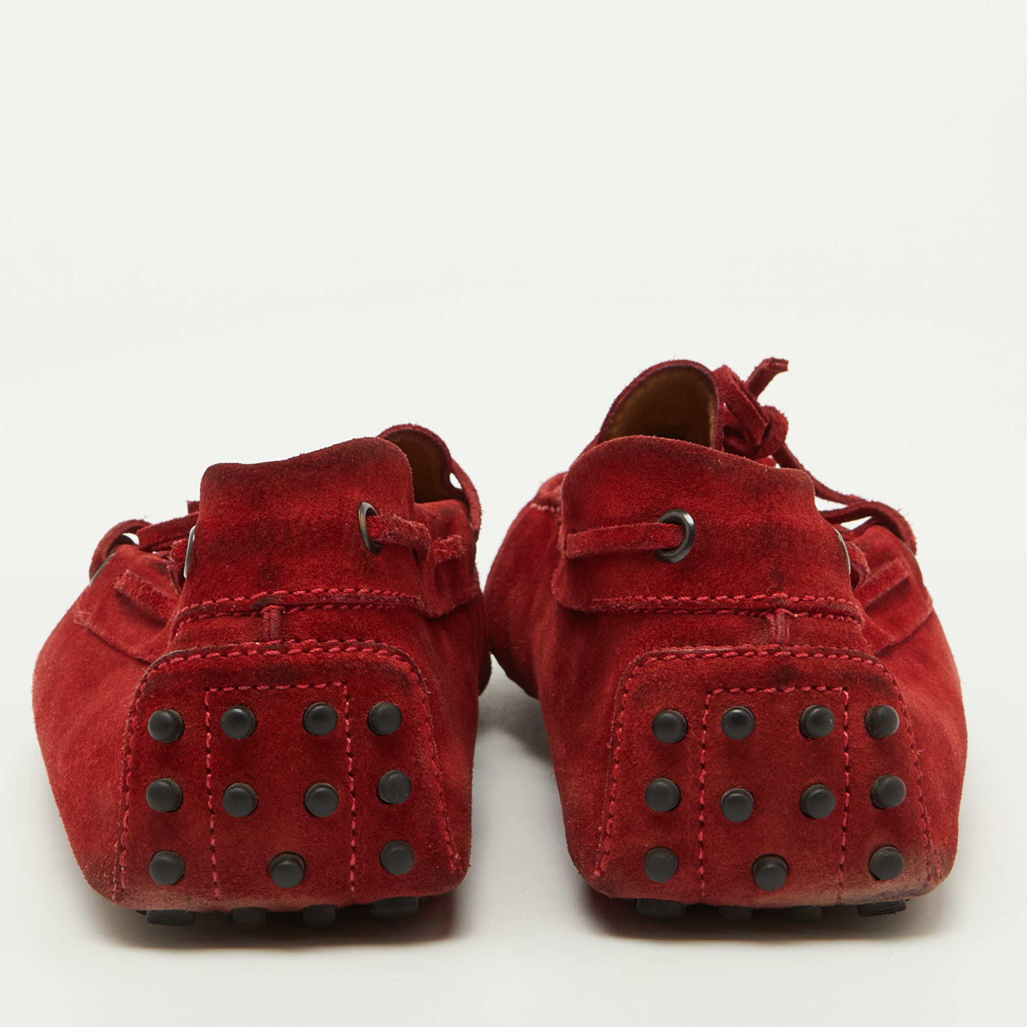 Tod`s Red Suede Bow Slip On Loafers Size 44 