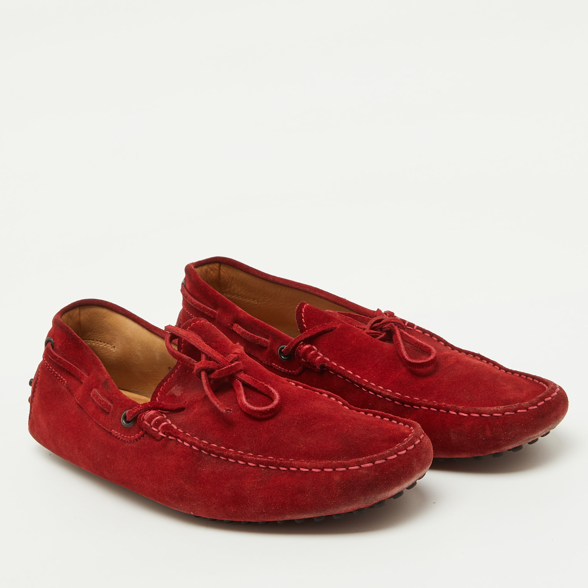 Tod`s Red Suede Bow Slip On Loafers Size 44 