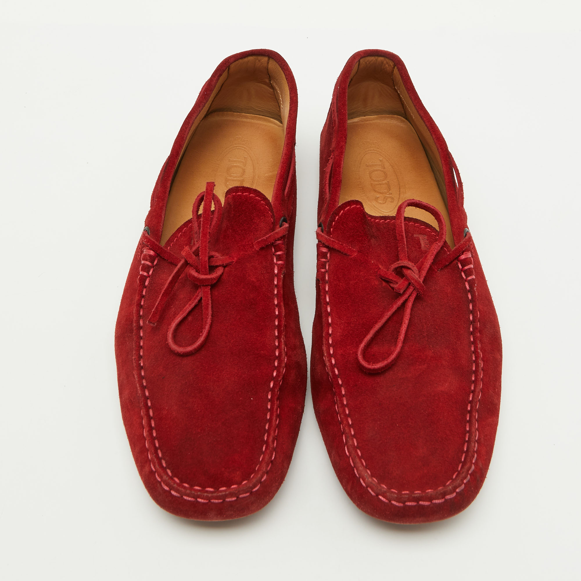Tod`s Red Suede Bow Slip On Loafers Size 44 