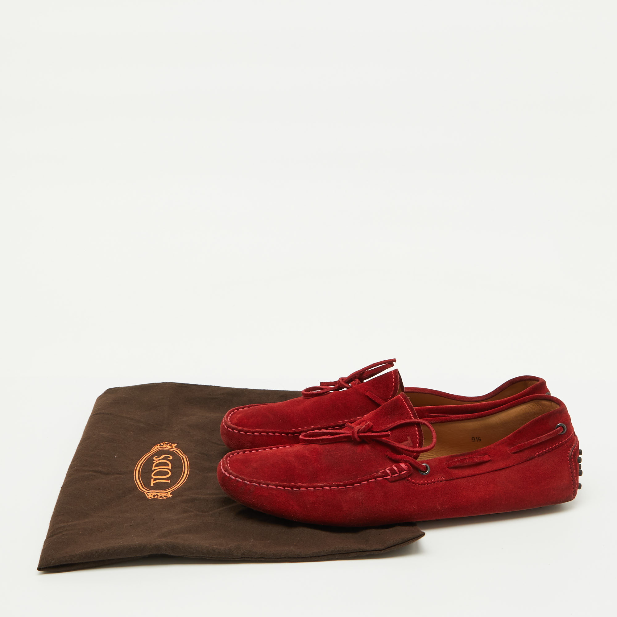 Tod`s Red Suede Bow Slip On Loafers Size 44 