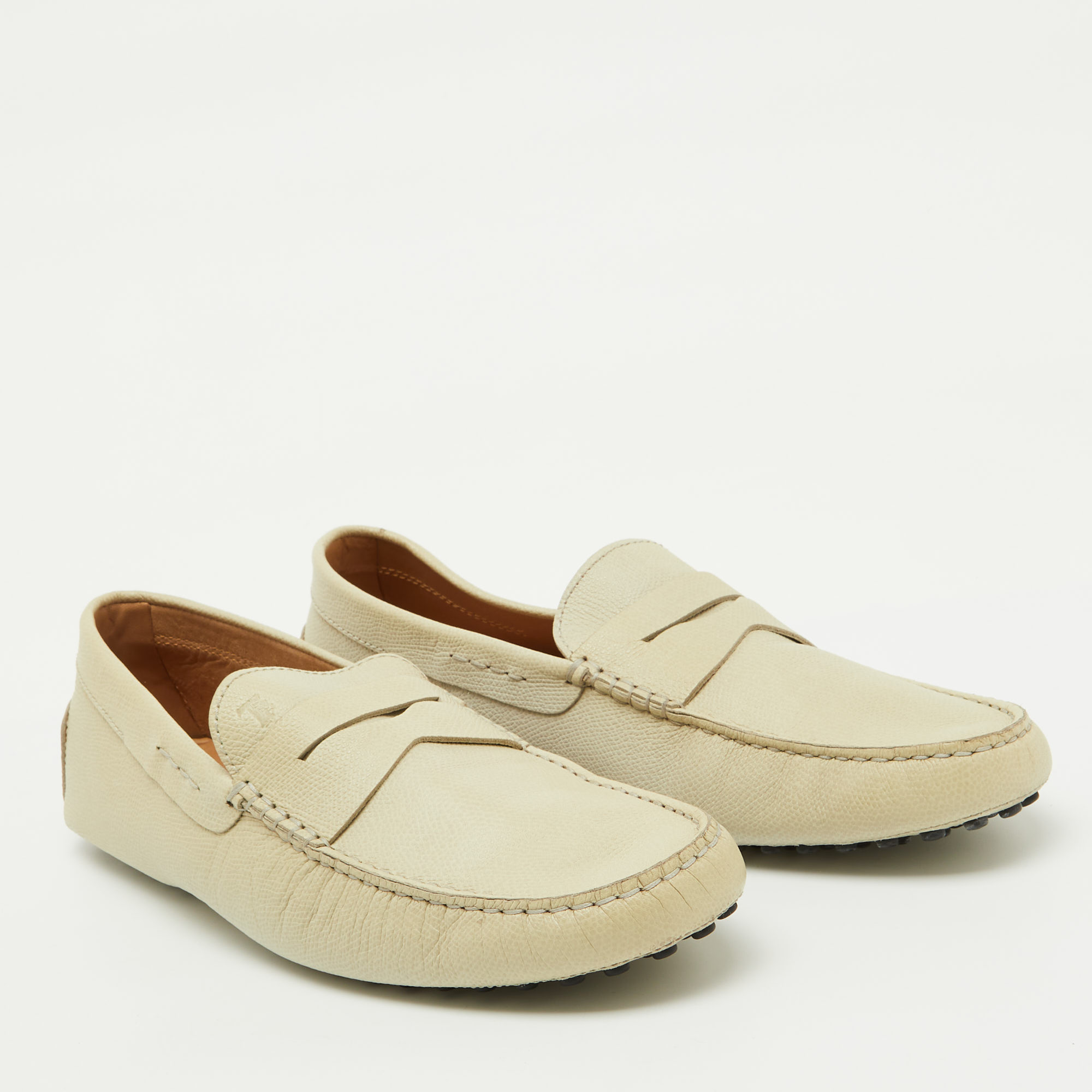 Tod`s Off White Leather Slip On Loafers Size 44 