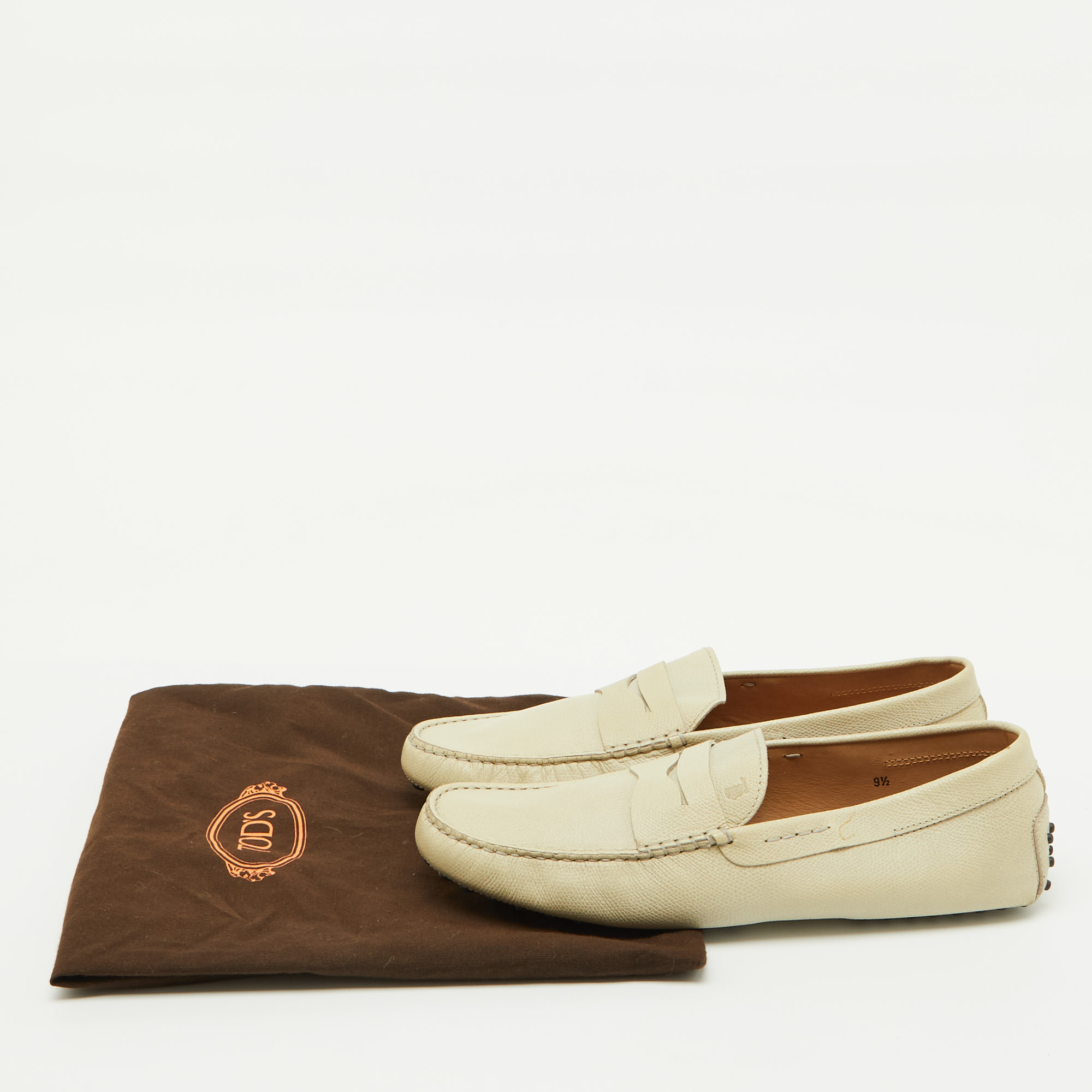 Tod`s Off White Leather Slip On Loafers Size 44 