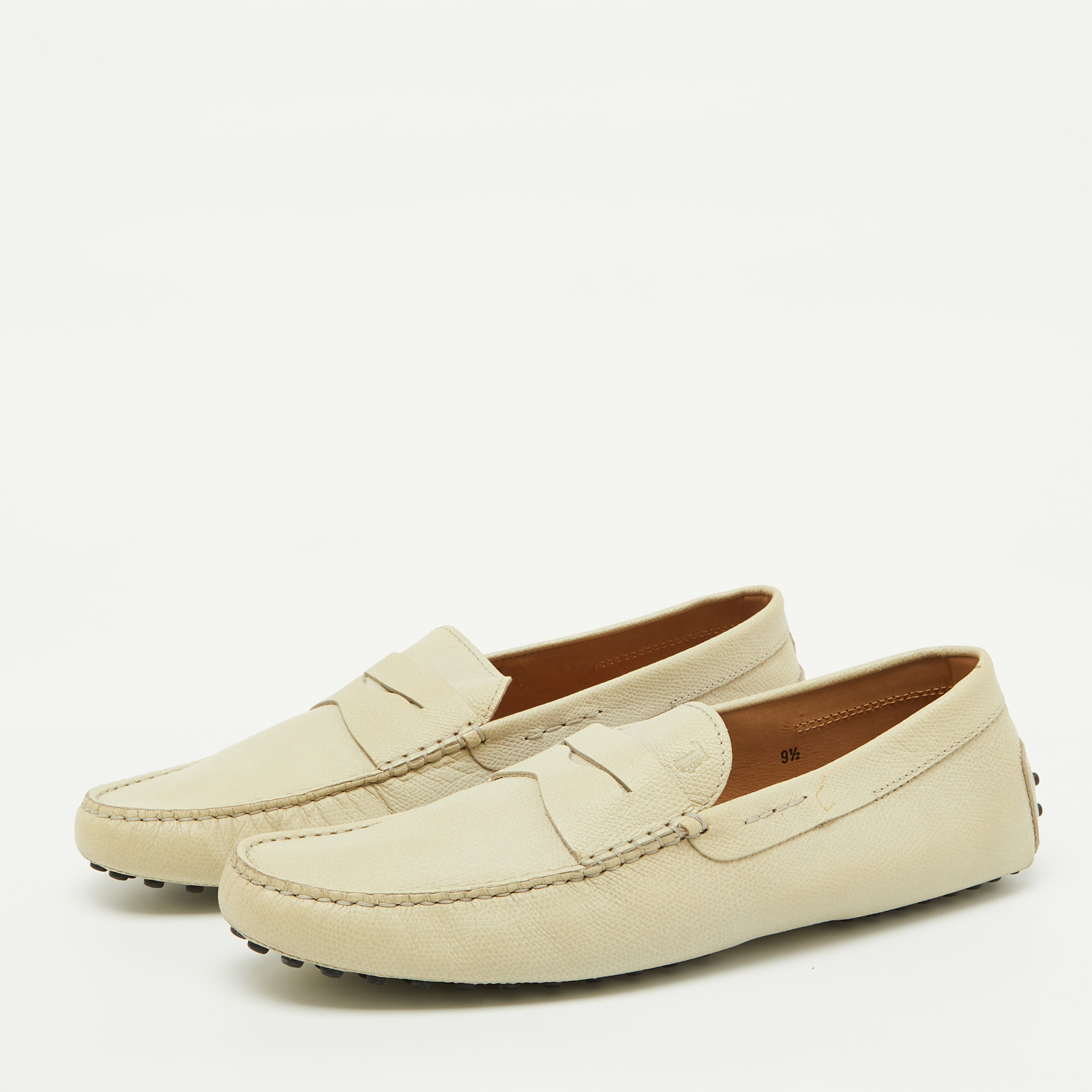Tod`s Off White Leather Slip On Loafers Size 44 