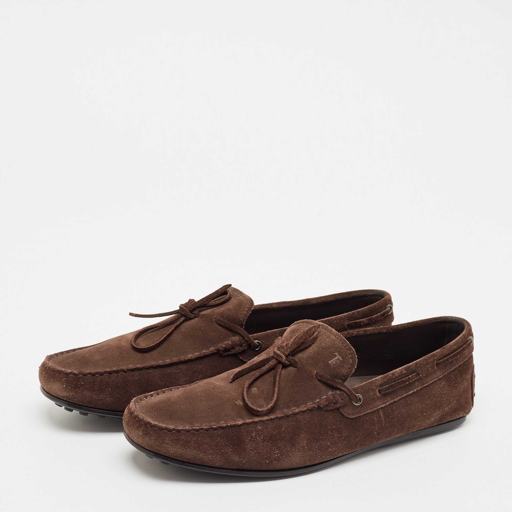 Tod`s Dark Brown Suede Bow Slip On Loafers Size 44.5 