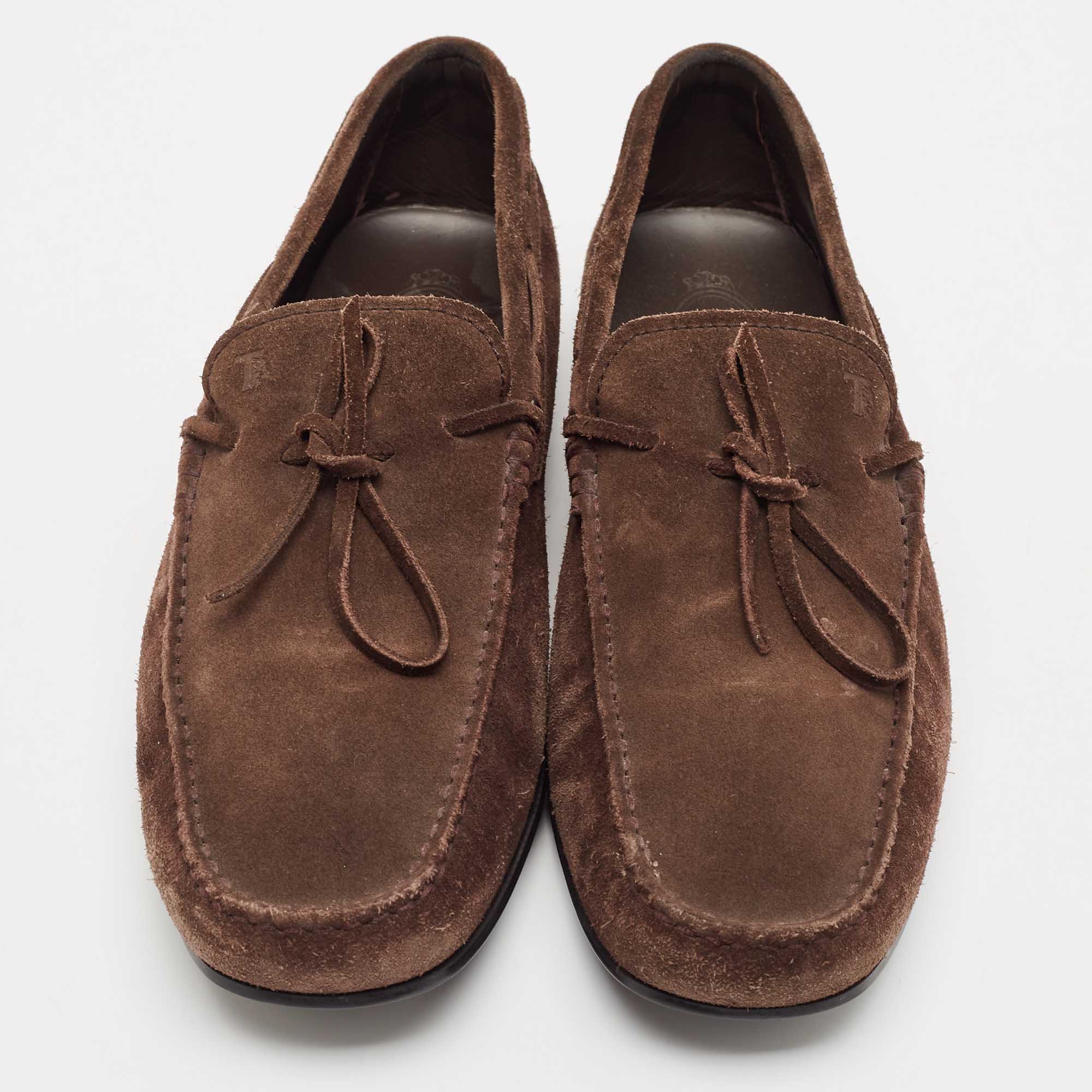 Tod`s Dark Brown Suede Bow Slip On Loafers Size 44.5 