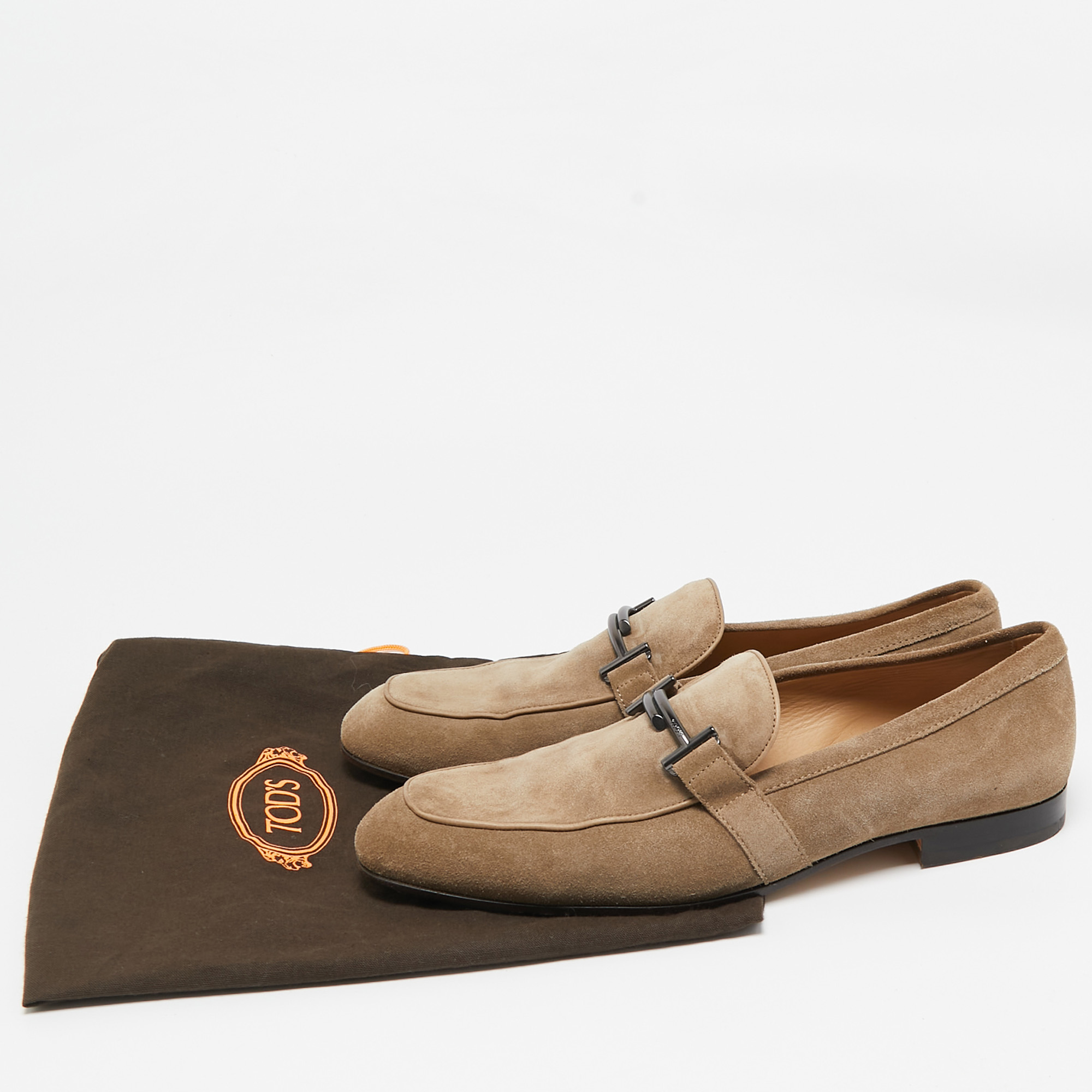 Tod`s Beige Suede Double T Slip On Loafers Size 44.5 