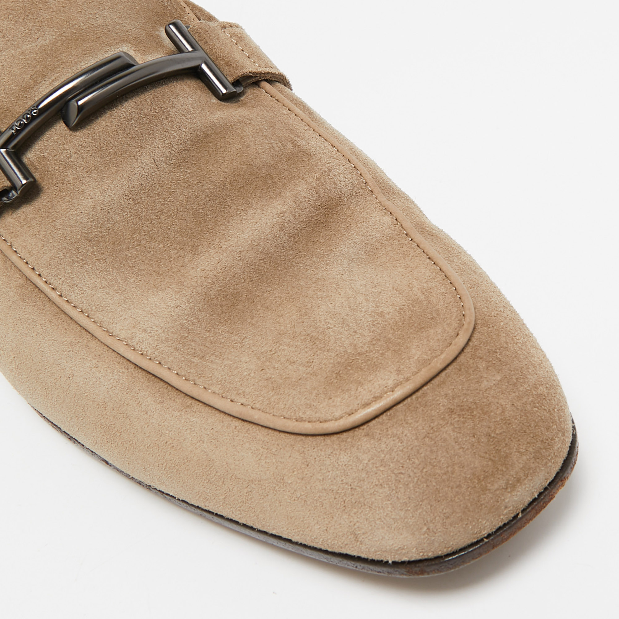 Tod`s Beige Suede Double T Slip On Loafers Size 44.5 