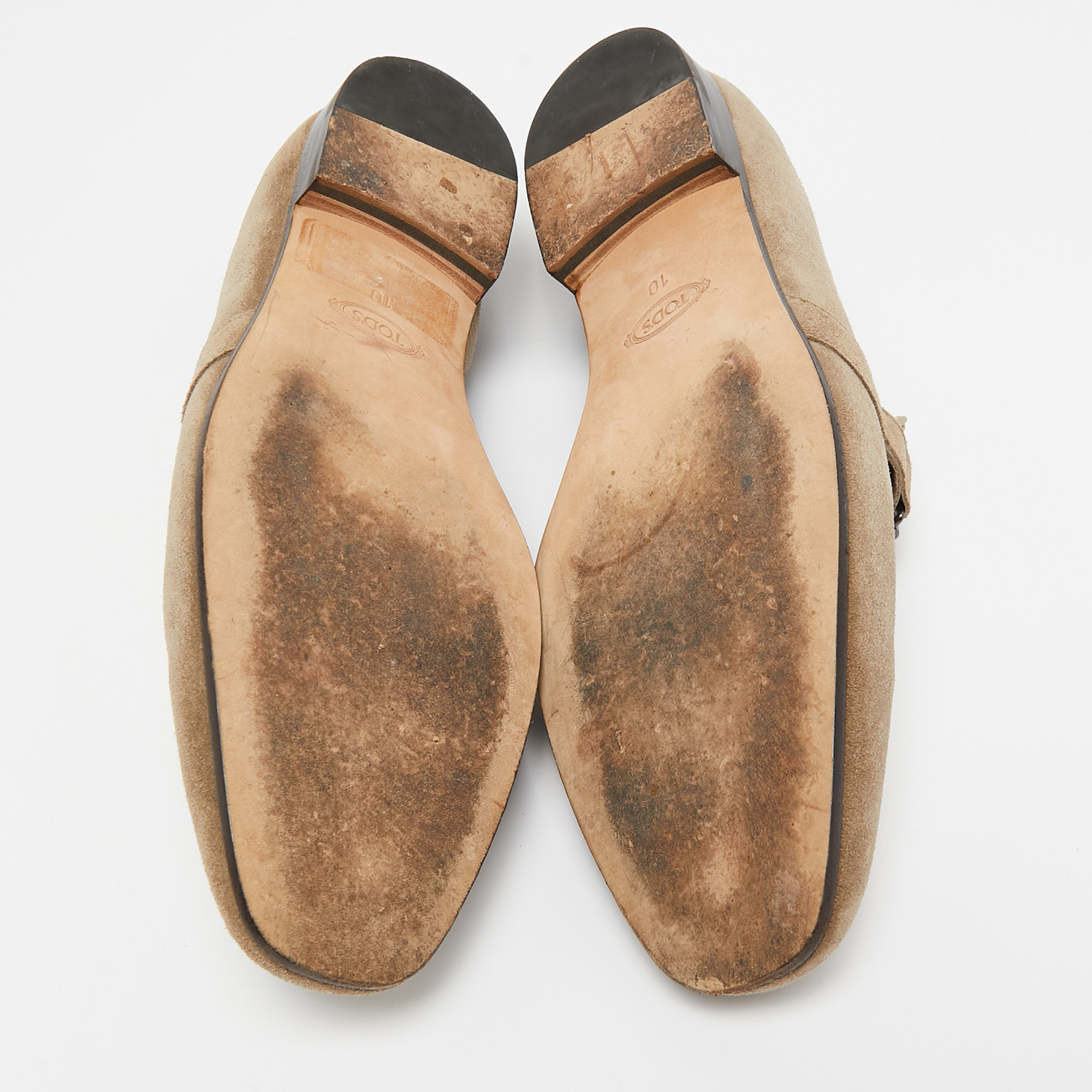 Tod`s Beige Suede Double T Slip On Loafers Size 44.5 
