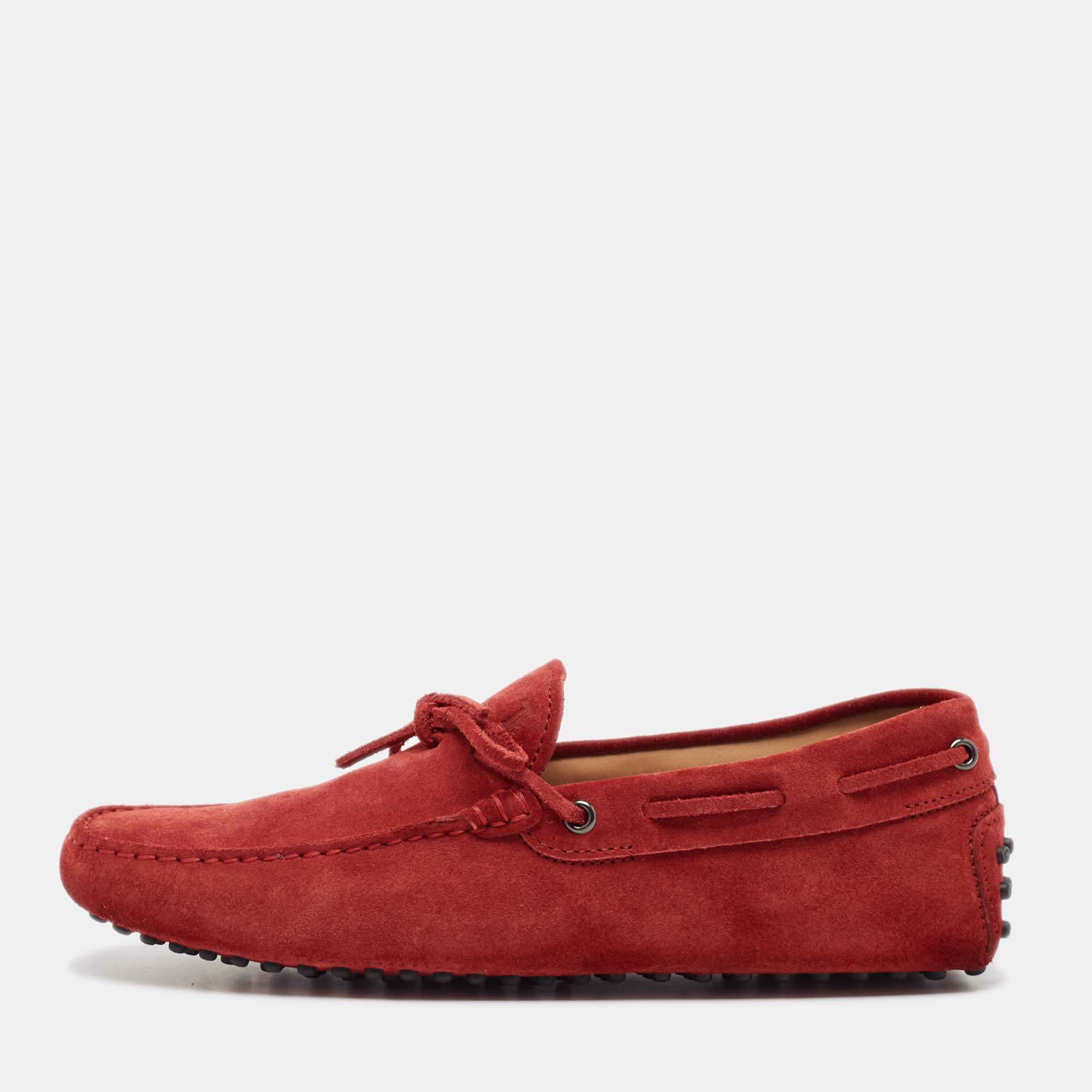 

Tod's Red Suede Bow Slip On Loafers Size 40