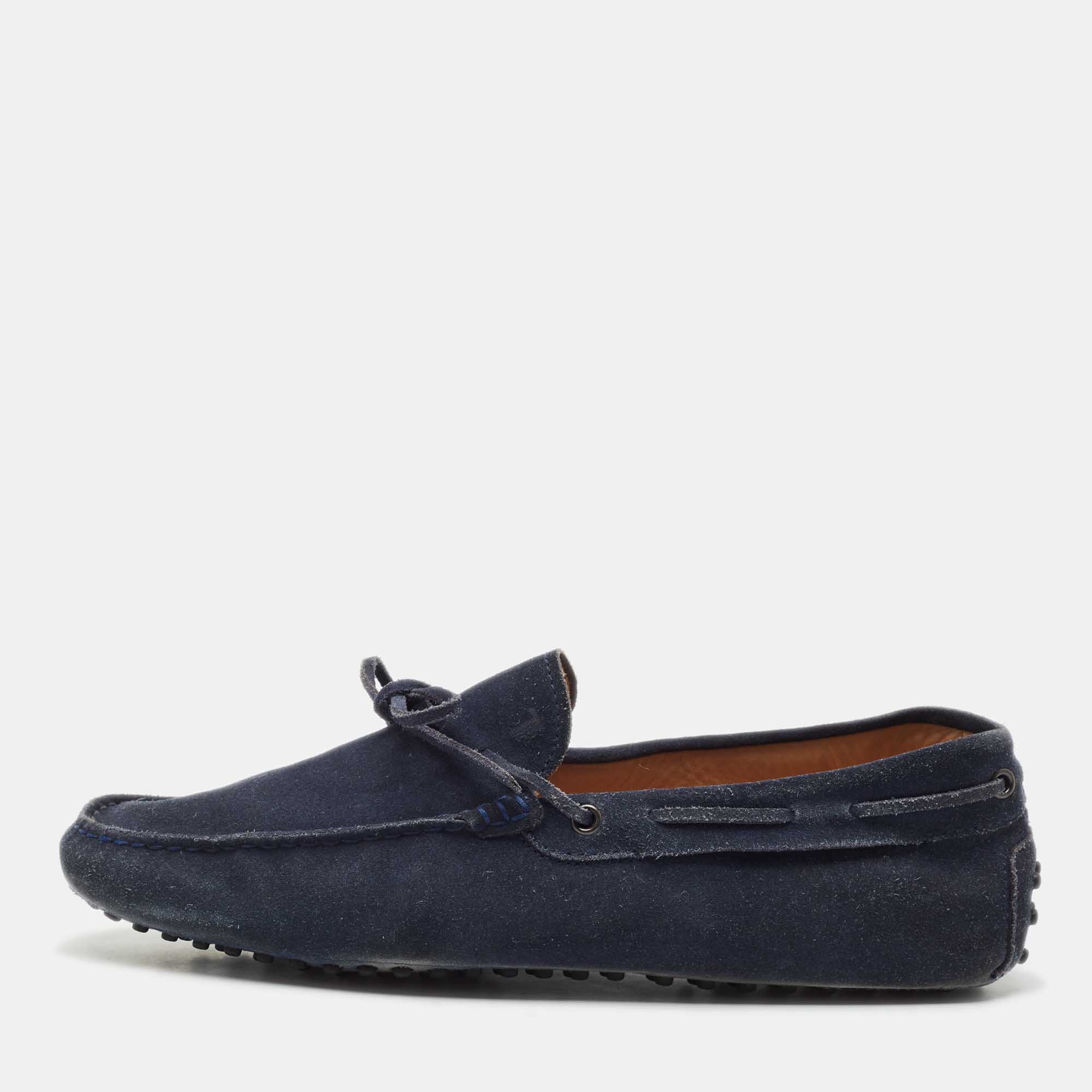 

Tod's Navy Blue Suede Bow Slip On Loafers Size 44.5