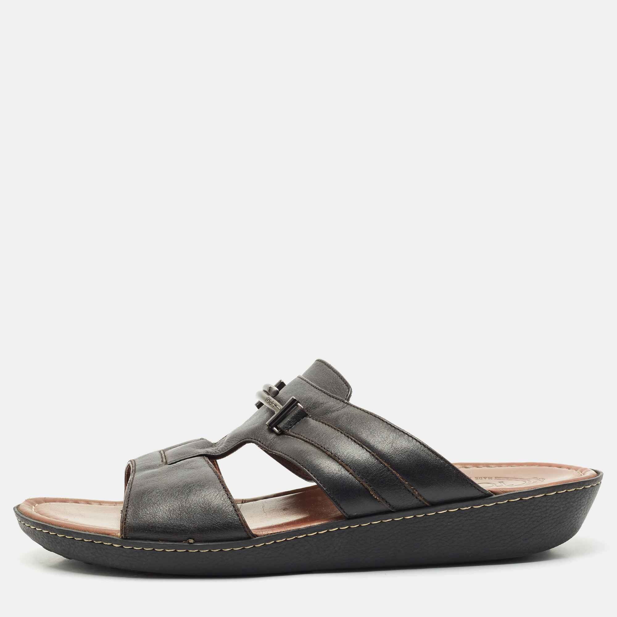 

Tod's Black Leather Slide Sandals Size 44.5